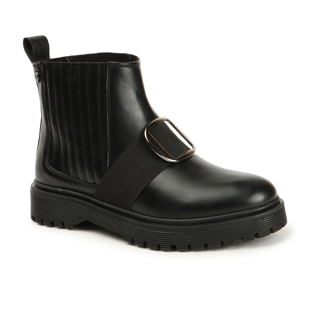 Women Casual Block-Heeled Chelsea Boots With Buckle Details
