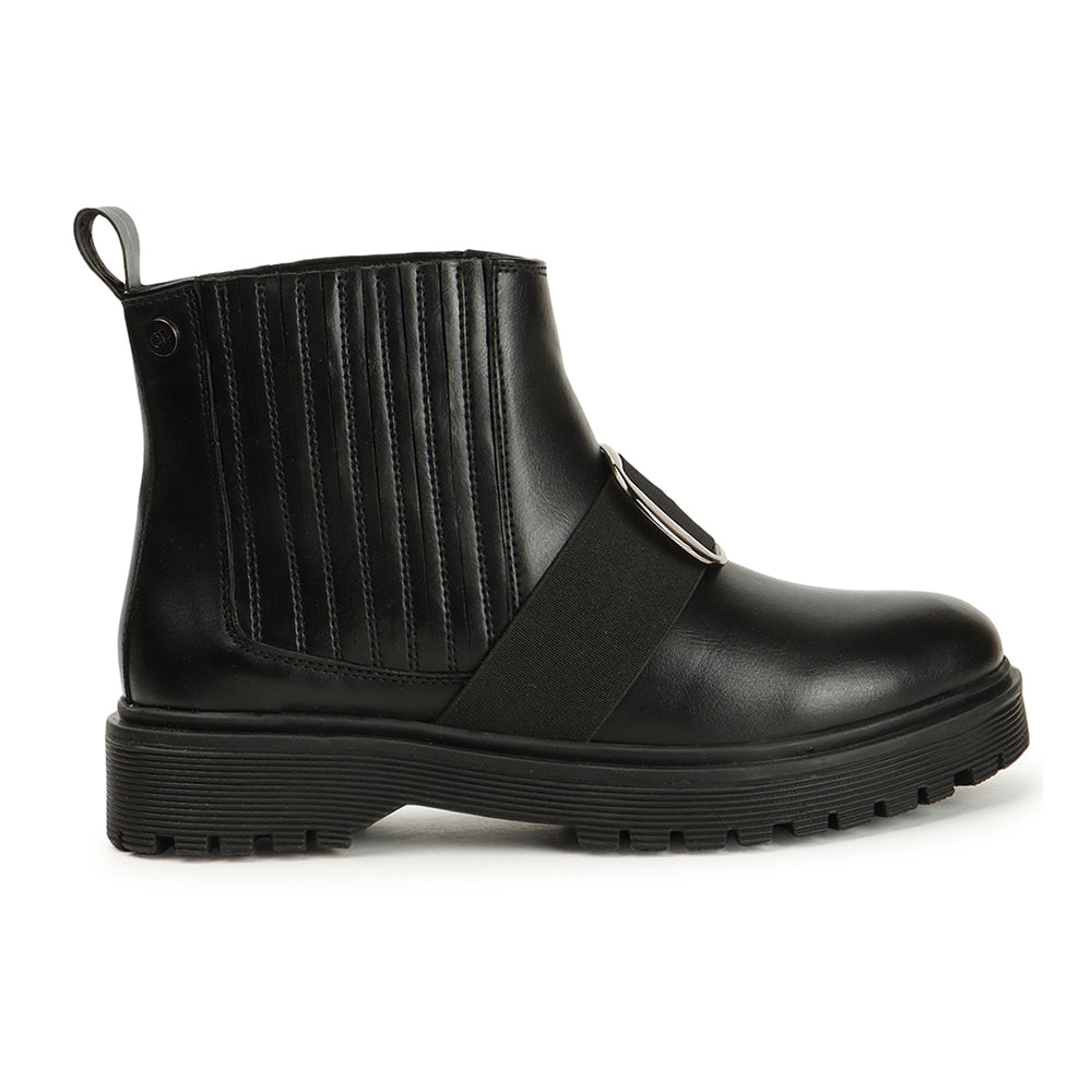 Women Casual Block-Heeled Chelsea Boots With Buckle Details