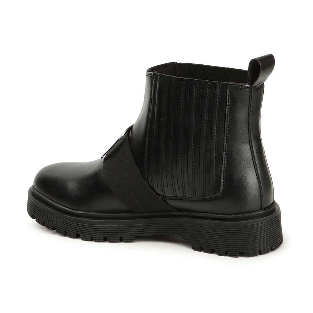 Women Casual Block-Heeled Chelsea Boots With Buckle Details