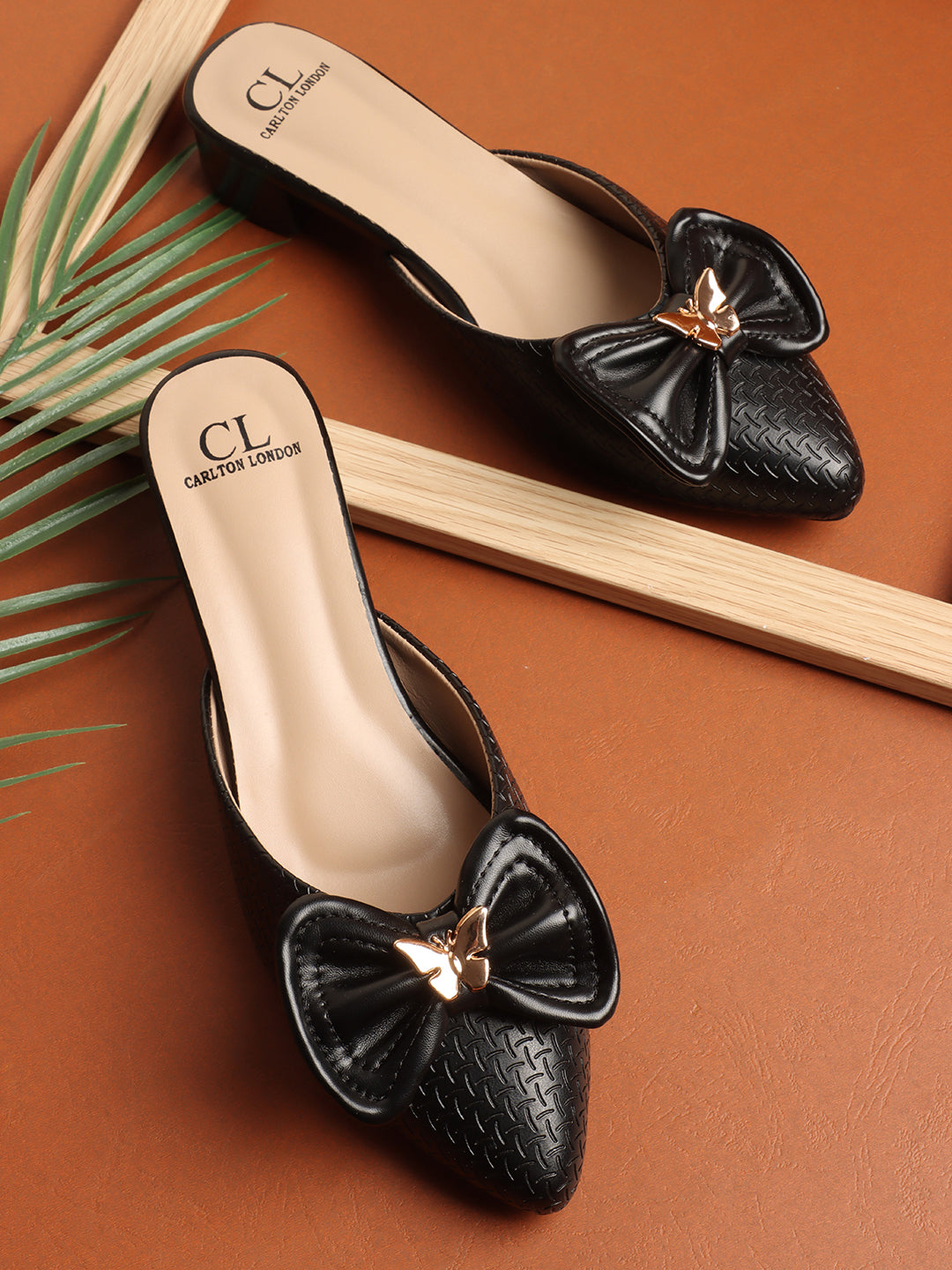 Elegant Textured Mules with Bow and Block Heel