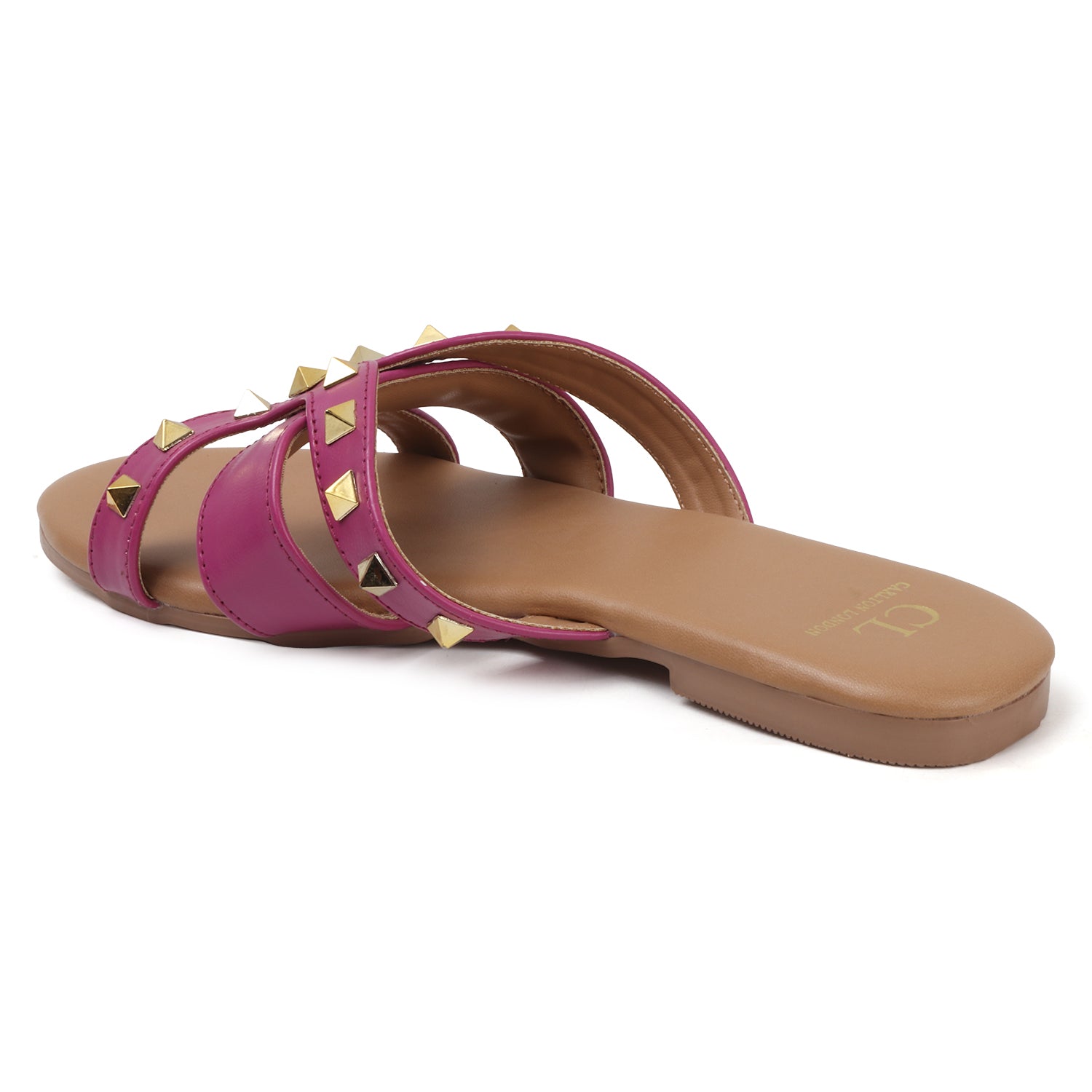 Flat Cross-Strap Women Sandal with Gold Pyramid Studs