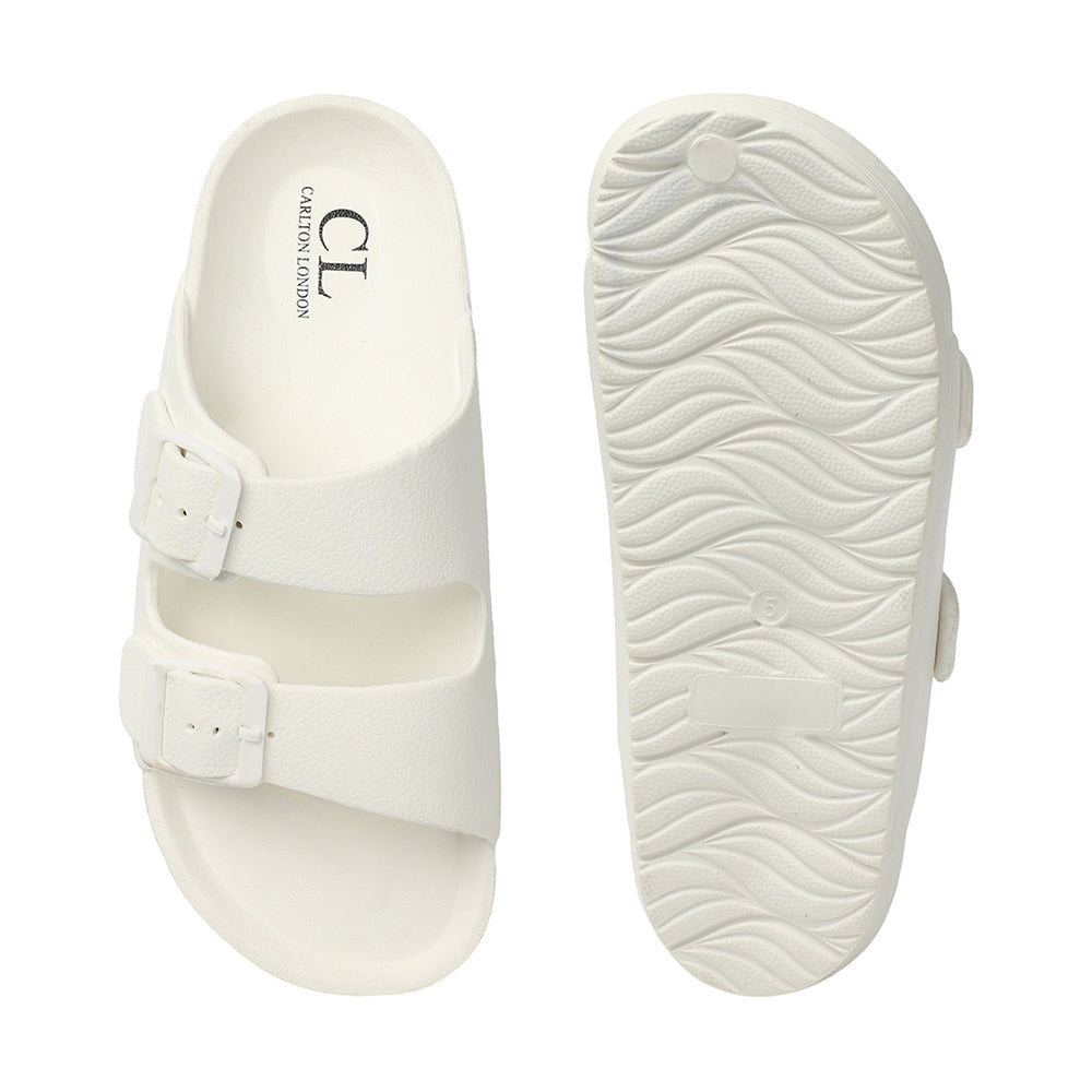 Women Solid Double Buckle Platform Slides