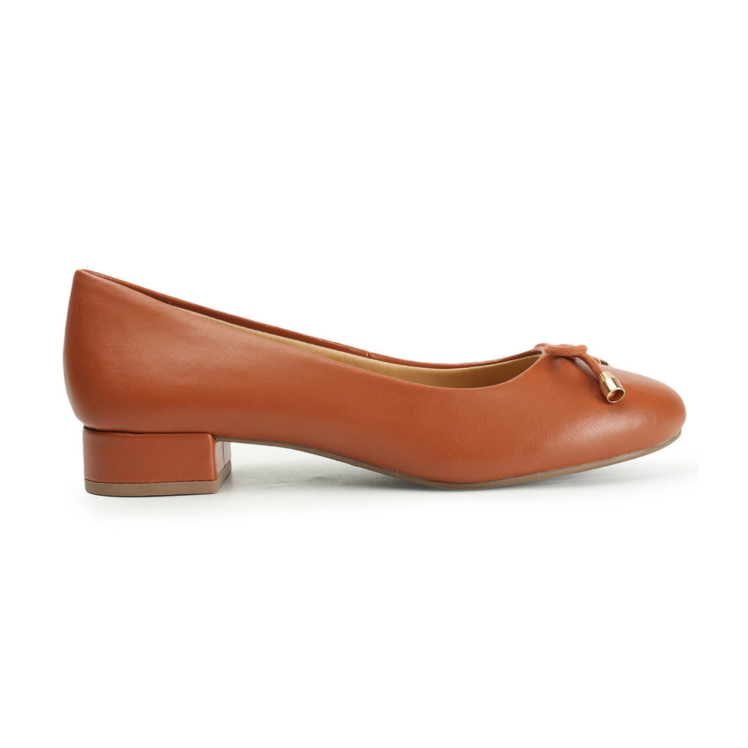 Bow Detailed Round Toe Block Heeled Pumps