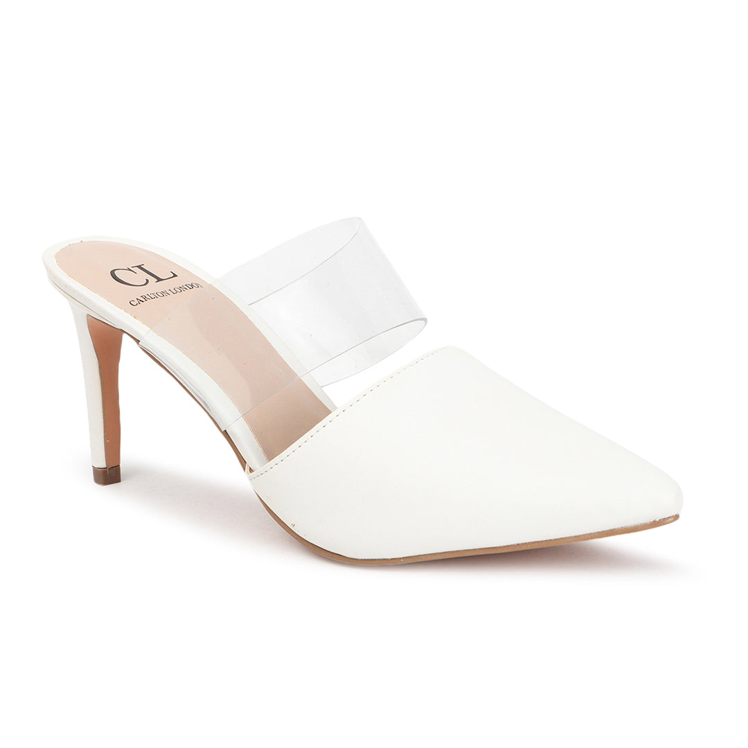 White Slip-On Pointed Toe Women Mule Heels