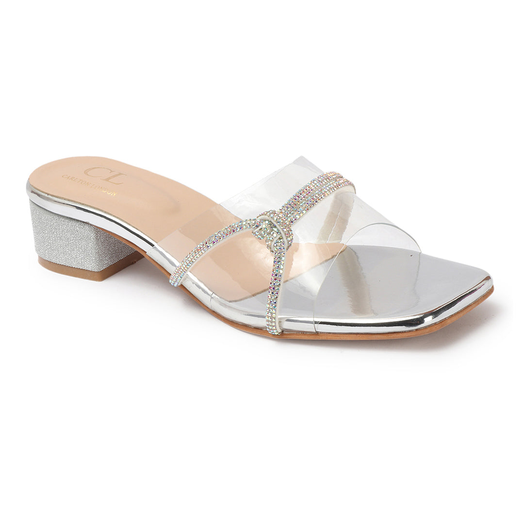 Women Embellished Block Heels Transparent Sandals