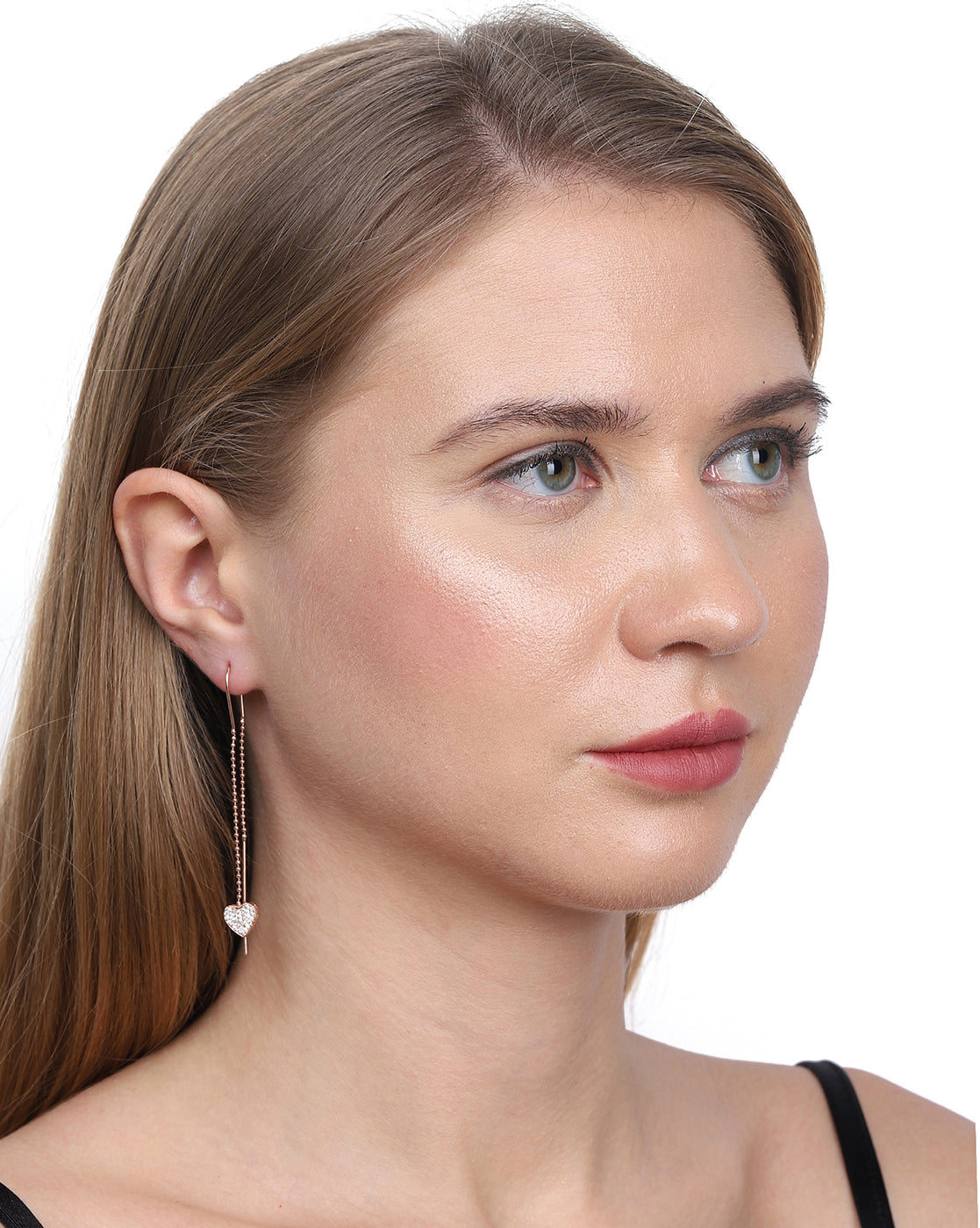 Carlton London Rose Gold Plated Cz Drop Earring With Dangling Heart For Women