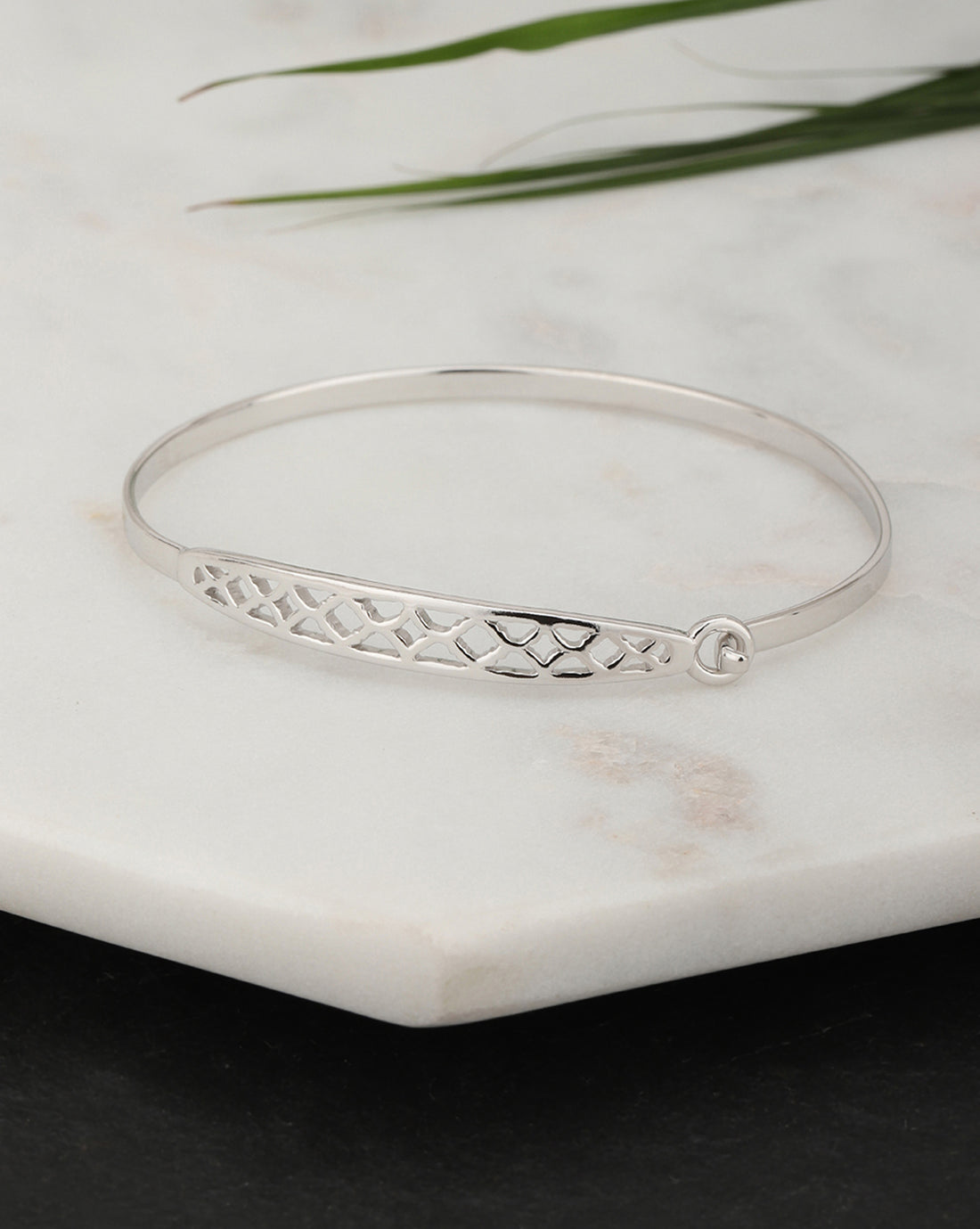 Carlton London Rhodium Plated Criss Cross Cut-Out Bracelet