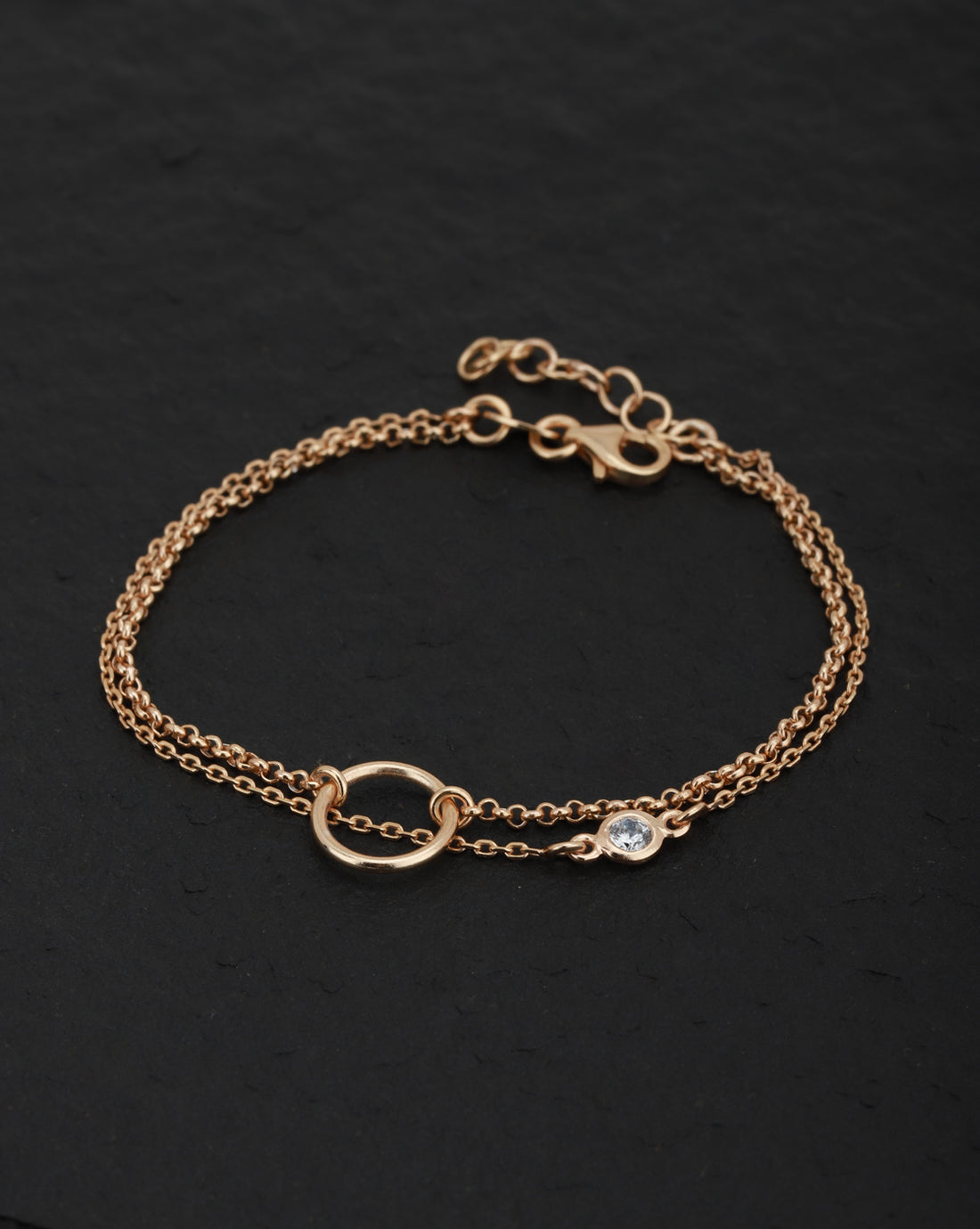 Carlton London Rose Gold Plated Cz Dual Strand Bracelet For Women