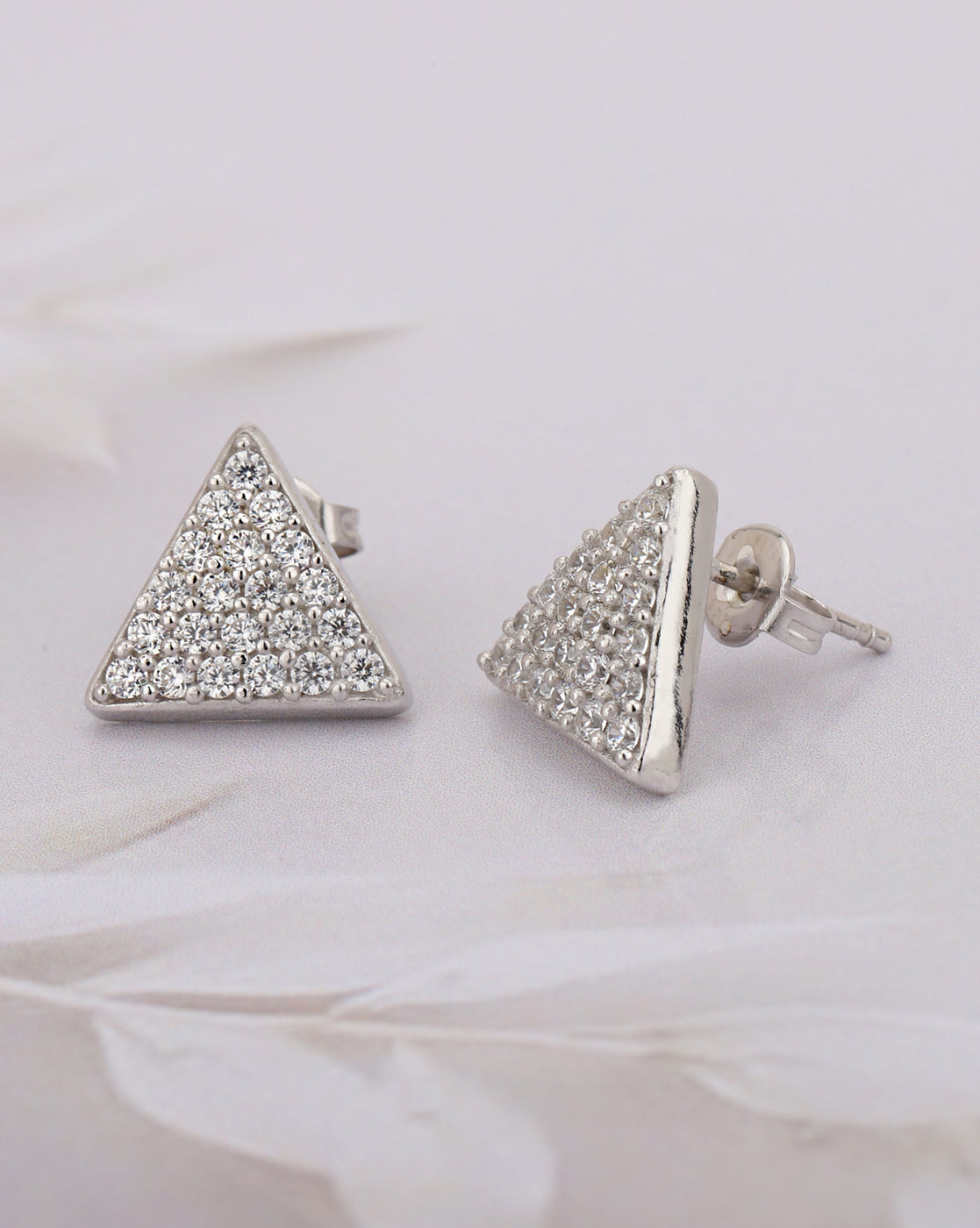 Carlton London Rhodium Plated Cz Triangular Hoop Earring For Women