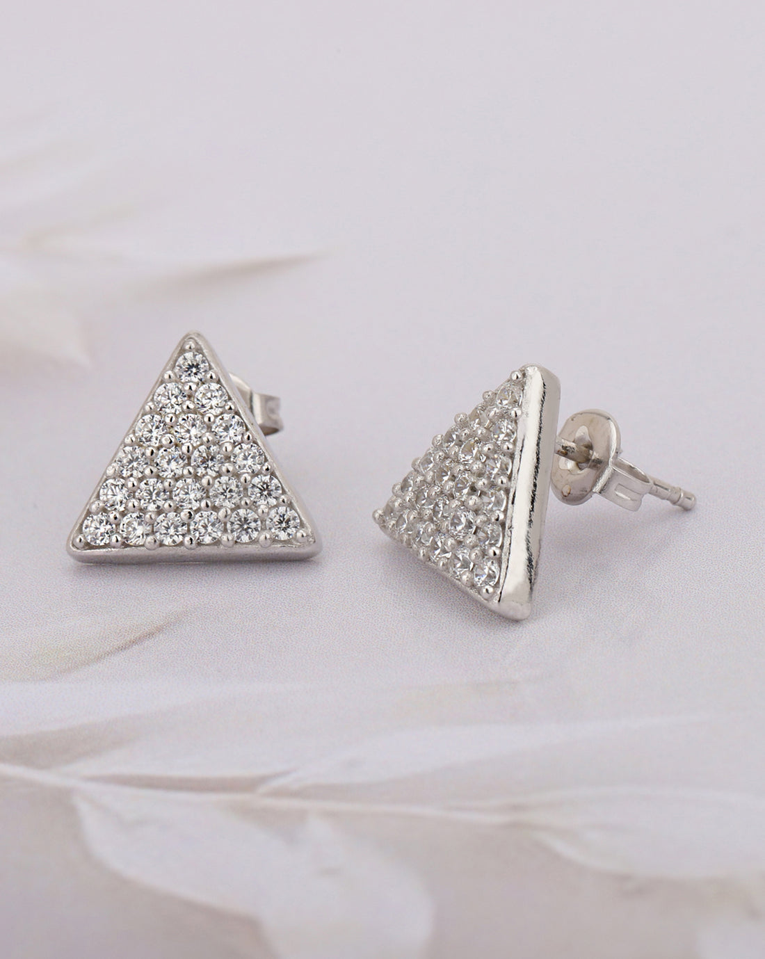 Carlton London Rhodium Plated Cz Triangular Hoop Earring For Women