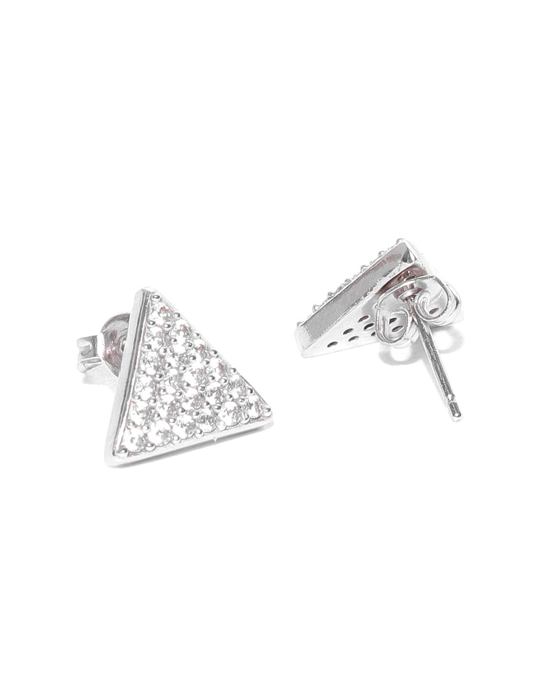 Carlton London Rhodium Plated Cz Triangular Hoop Earring For Women