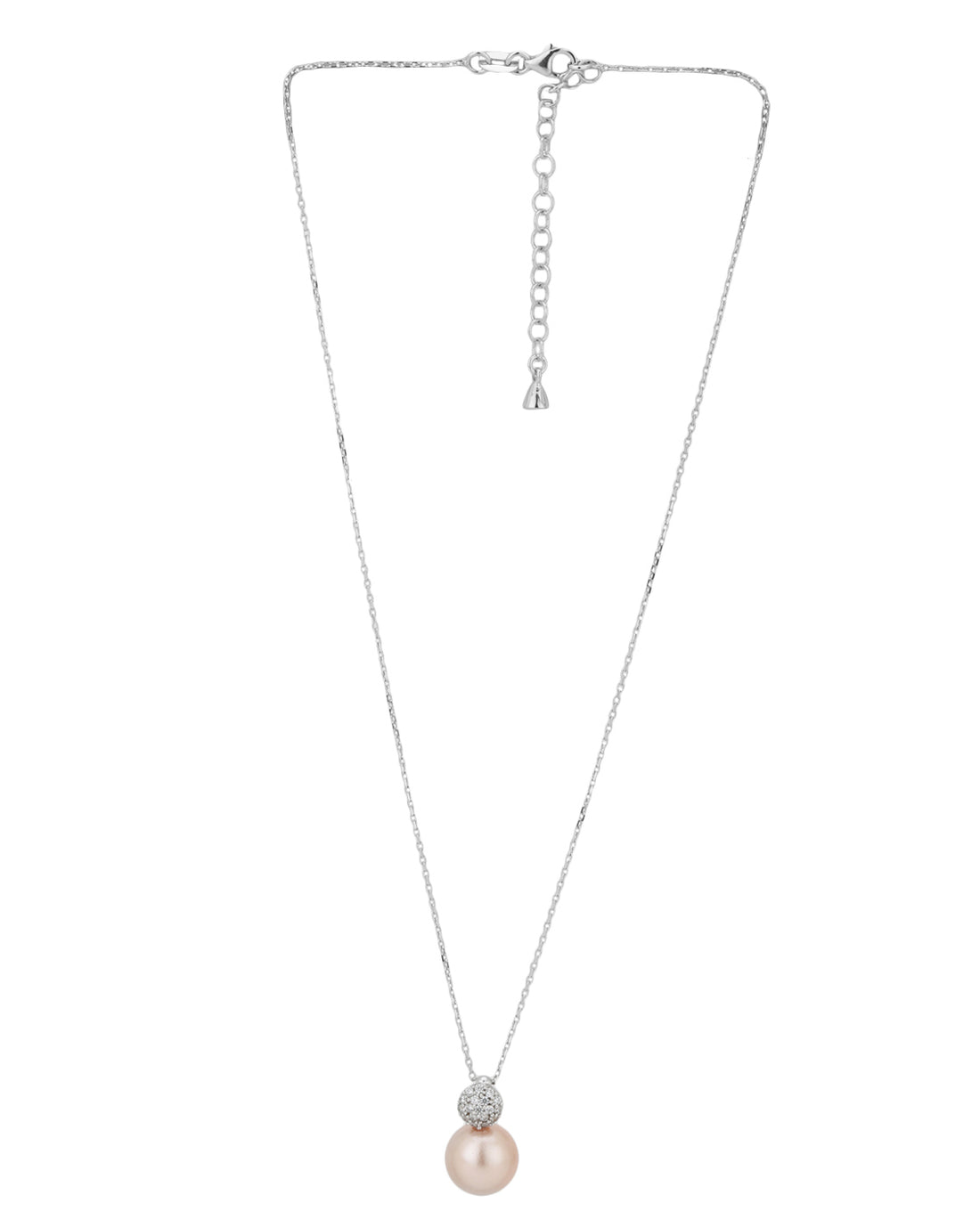 Rhodium Plated with CZ Pearl Pendant with Chain