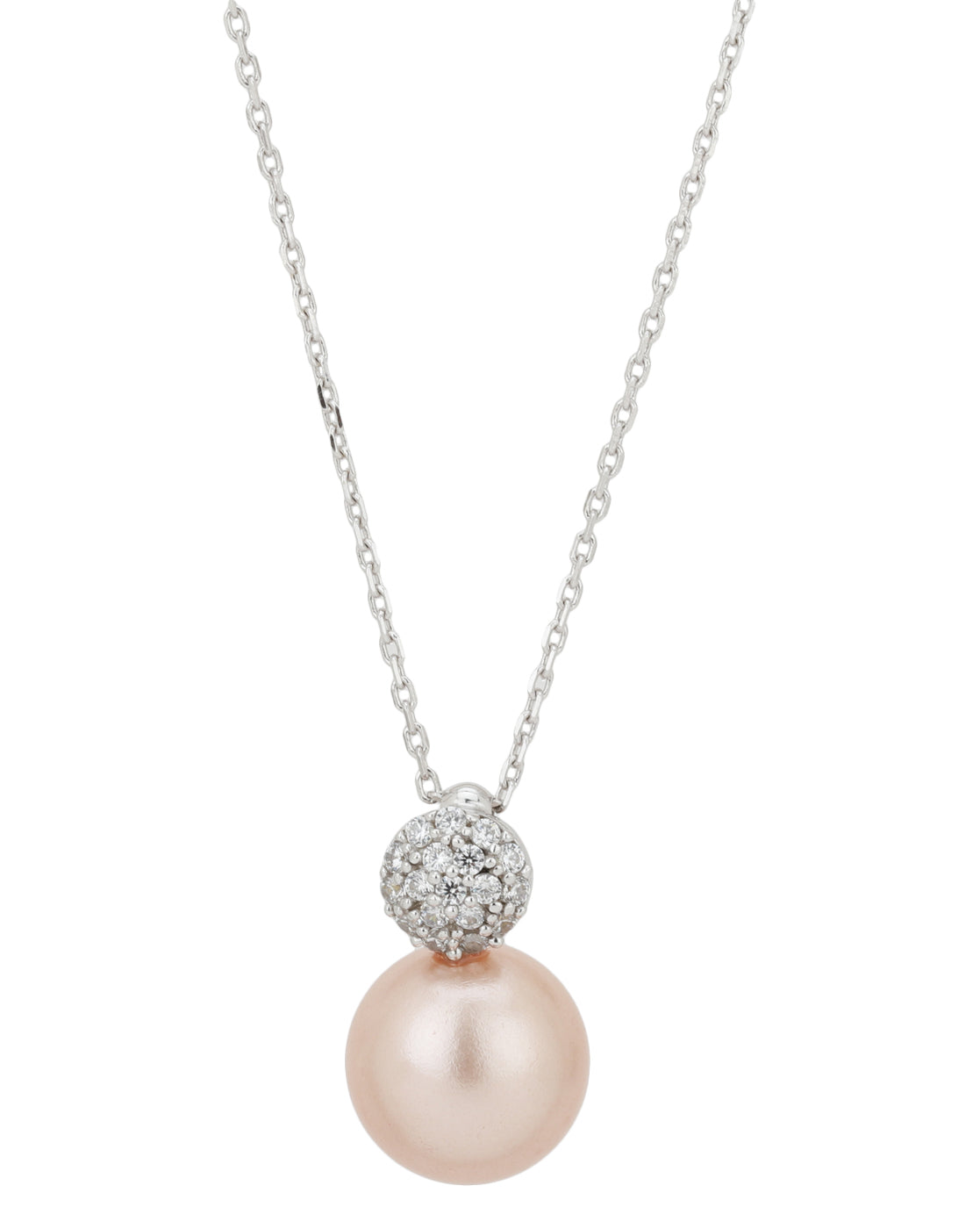Rhodium Plated with CZ Pearl Pendant with Chain