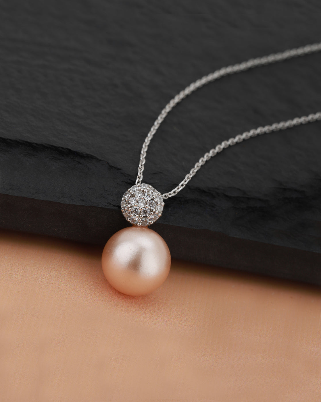 Rhodium Plated with CZ Pearl Pendant with Chain