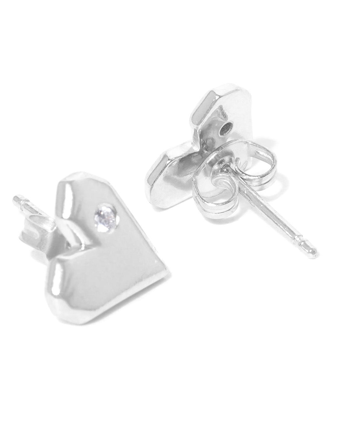 Carlton London Rhodium Plated Solid Heart Cz Stud Earring For Women
