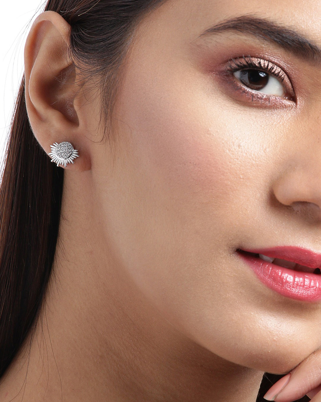 Carlton London Rhodium Plated Cz Spiked Stud Earring For Women