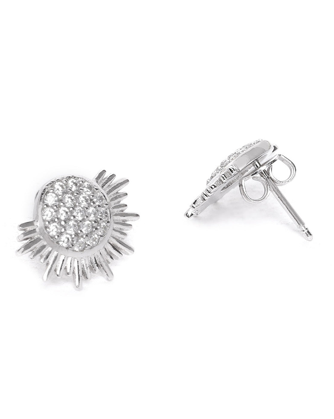 Carlton London Rhodium Plated Cz Spiked Stud Earring For Women