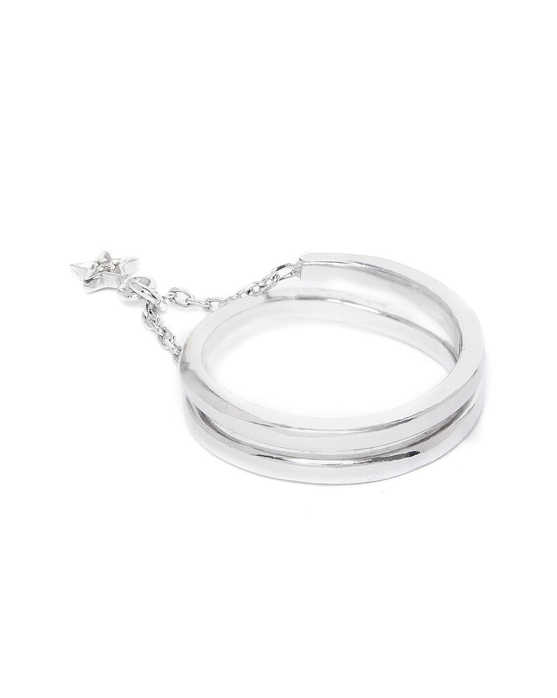 Carlton London Rhodium Plated Silver Toned Cz Studded With Dangling Star Adjustable Finger Ring For Women
