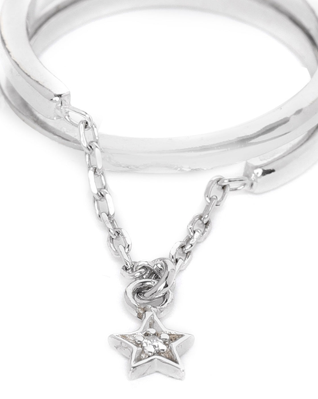 Carlton London Rhodium Plated Silver Toned Cz Studded With Dangling Star Adjustable Finger Ring For Women