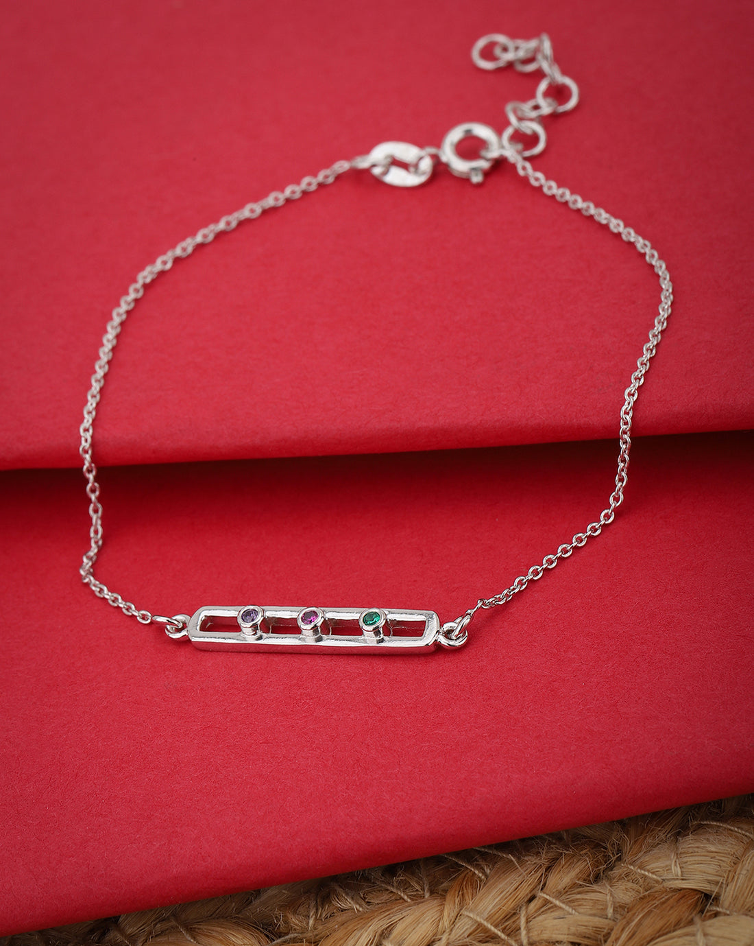 Carlton London Cz With Rhodium Plated Link Bracelet For Women