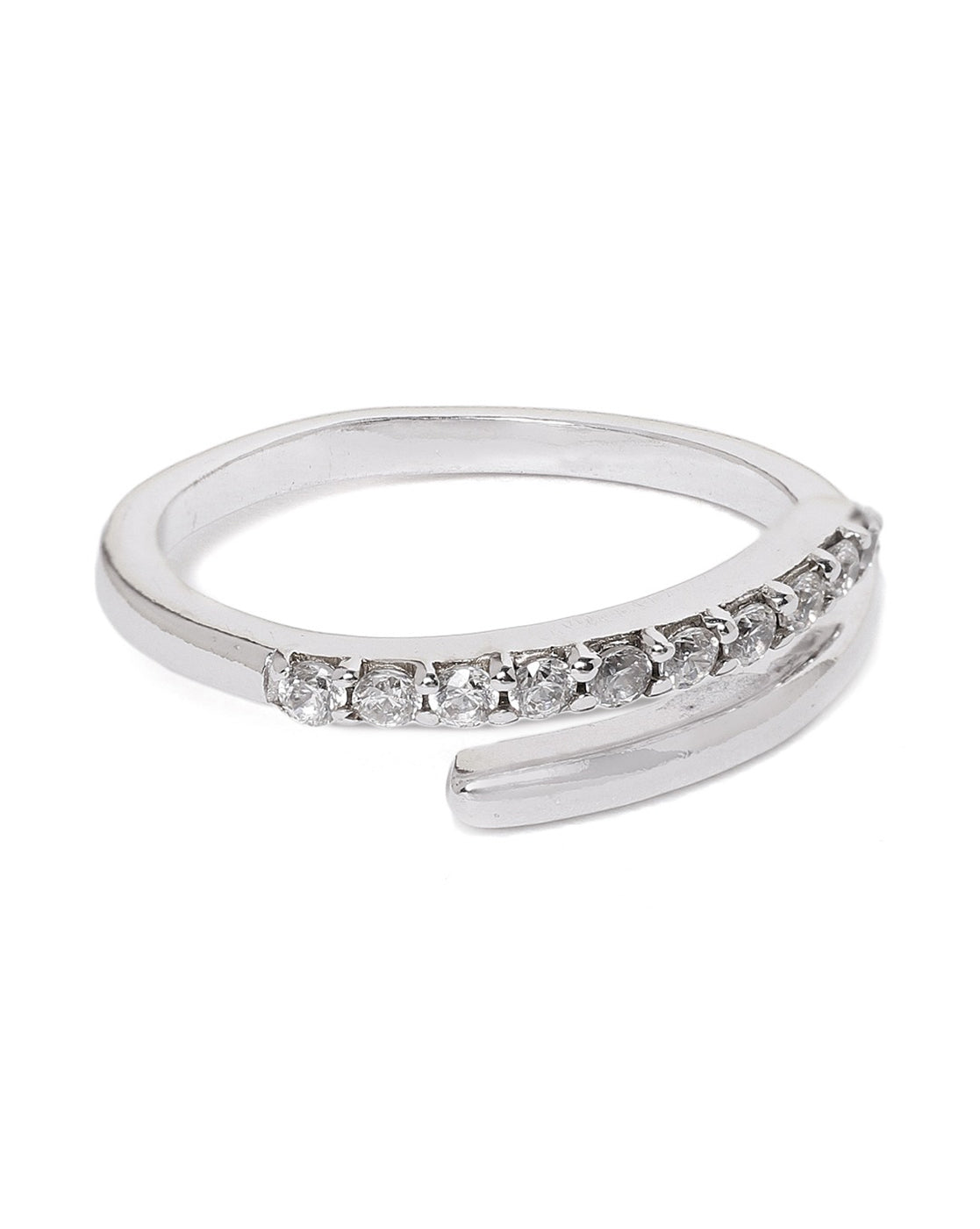 Carlton London Rhodium Plated Silver Toned Cz Studded Adjustable Finger Ring For Women