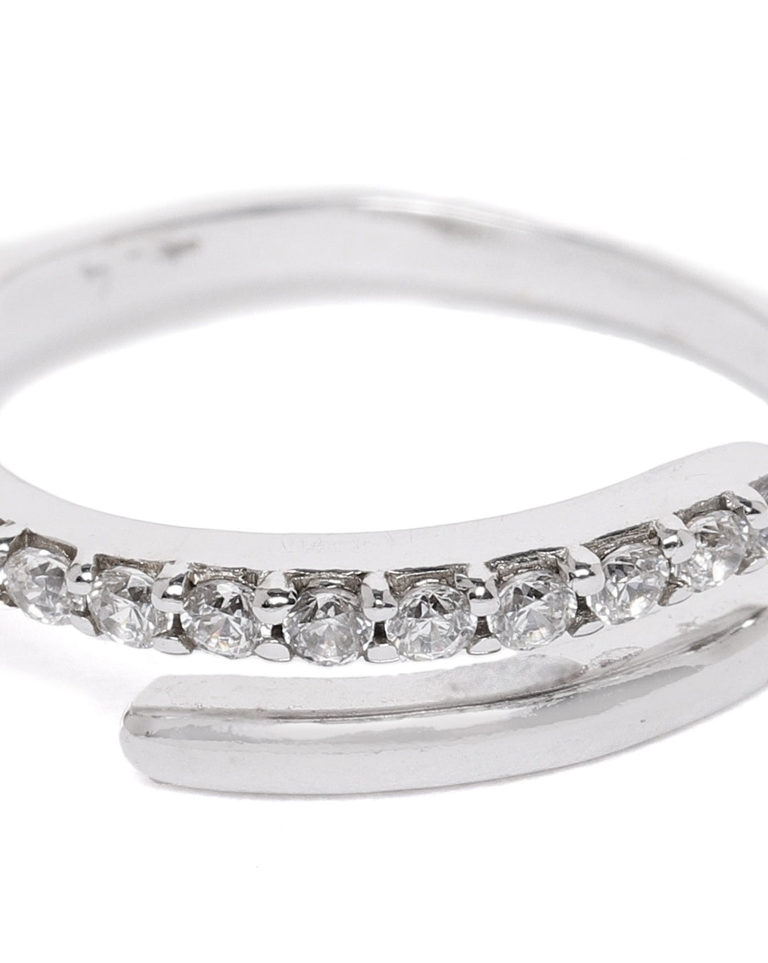 Carlton London Rhodium Plated Silver Toned Cz Studded Adjustable Finger Ring For Women