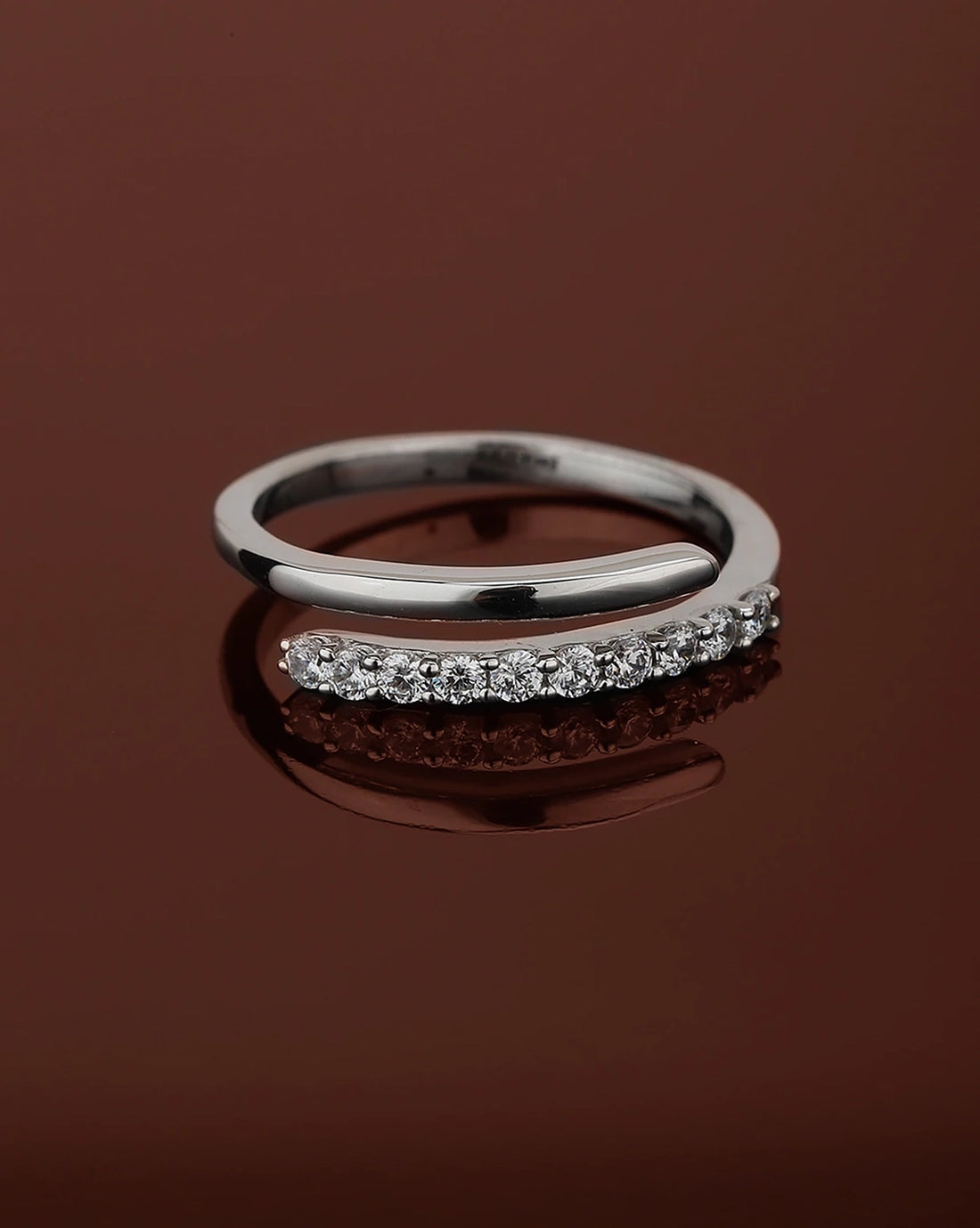 Carlton London Rhodium Plated Silver Toned Cz Studded Adjustable Finger Ring For Women