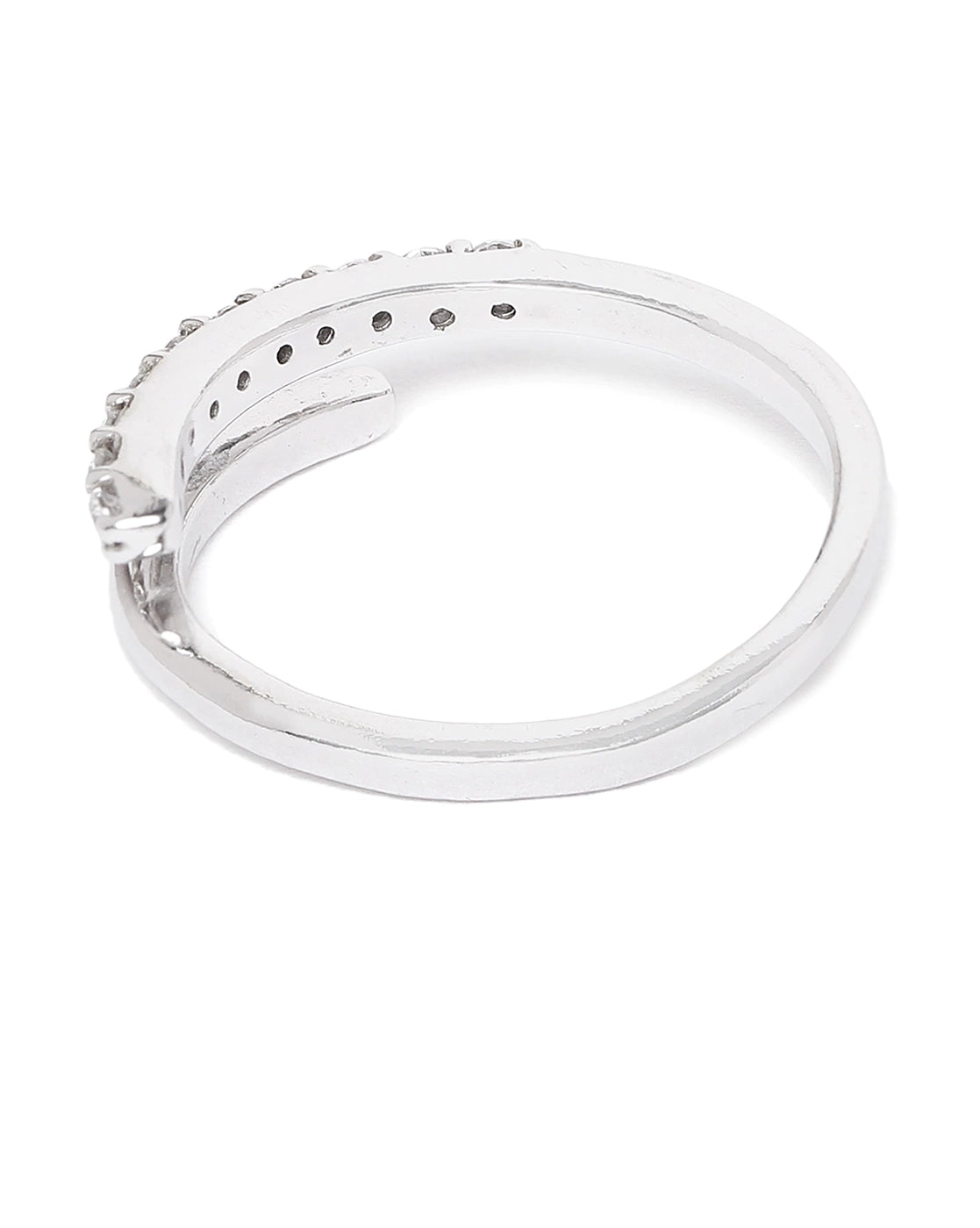 Carlton London Rhodium Plated Silver Toned Cz Studded Adjustable Finger Ring For Women