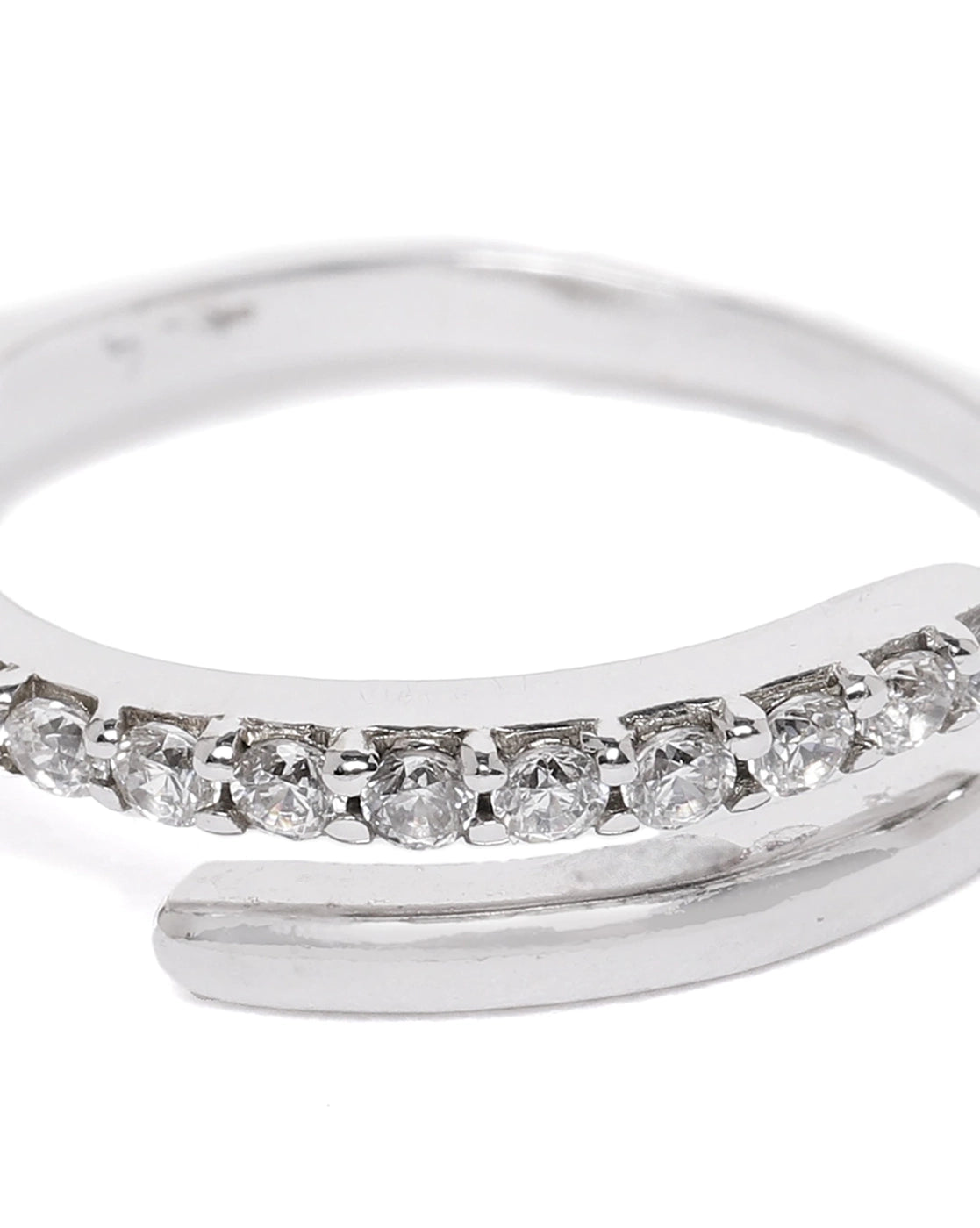 Carlton London Rhodium Plated Silver Toned Cz Studded Adjustable Finger Ring For Women