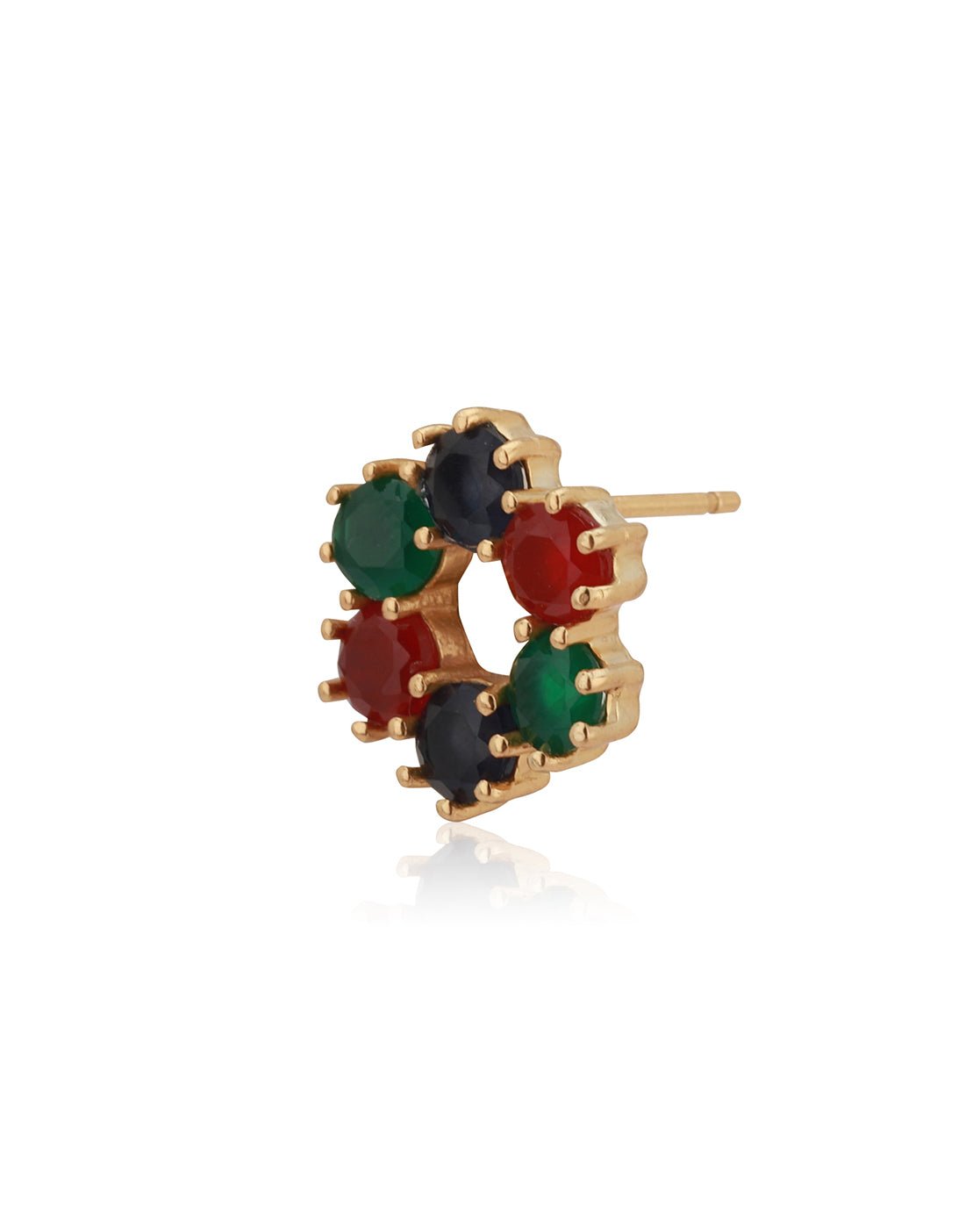 Carlton London Gold Plated Green With Navy Blue Cz Floral Stud Earring For Women