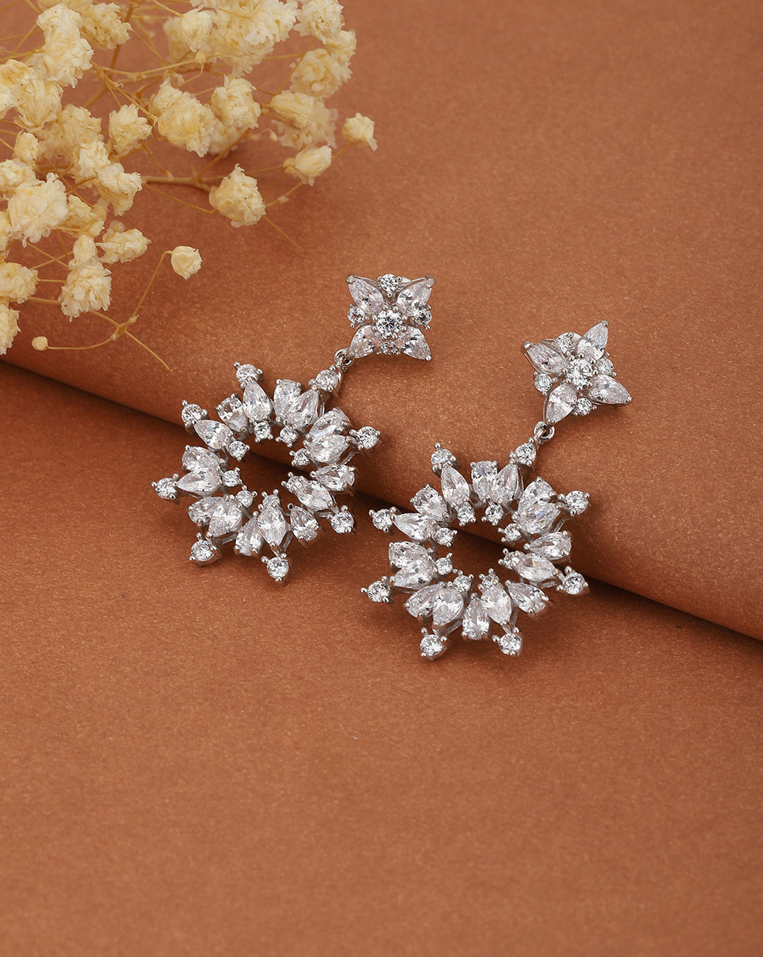 Carlton London Rhodium Plated Cz Drop Earring For Women