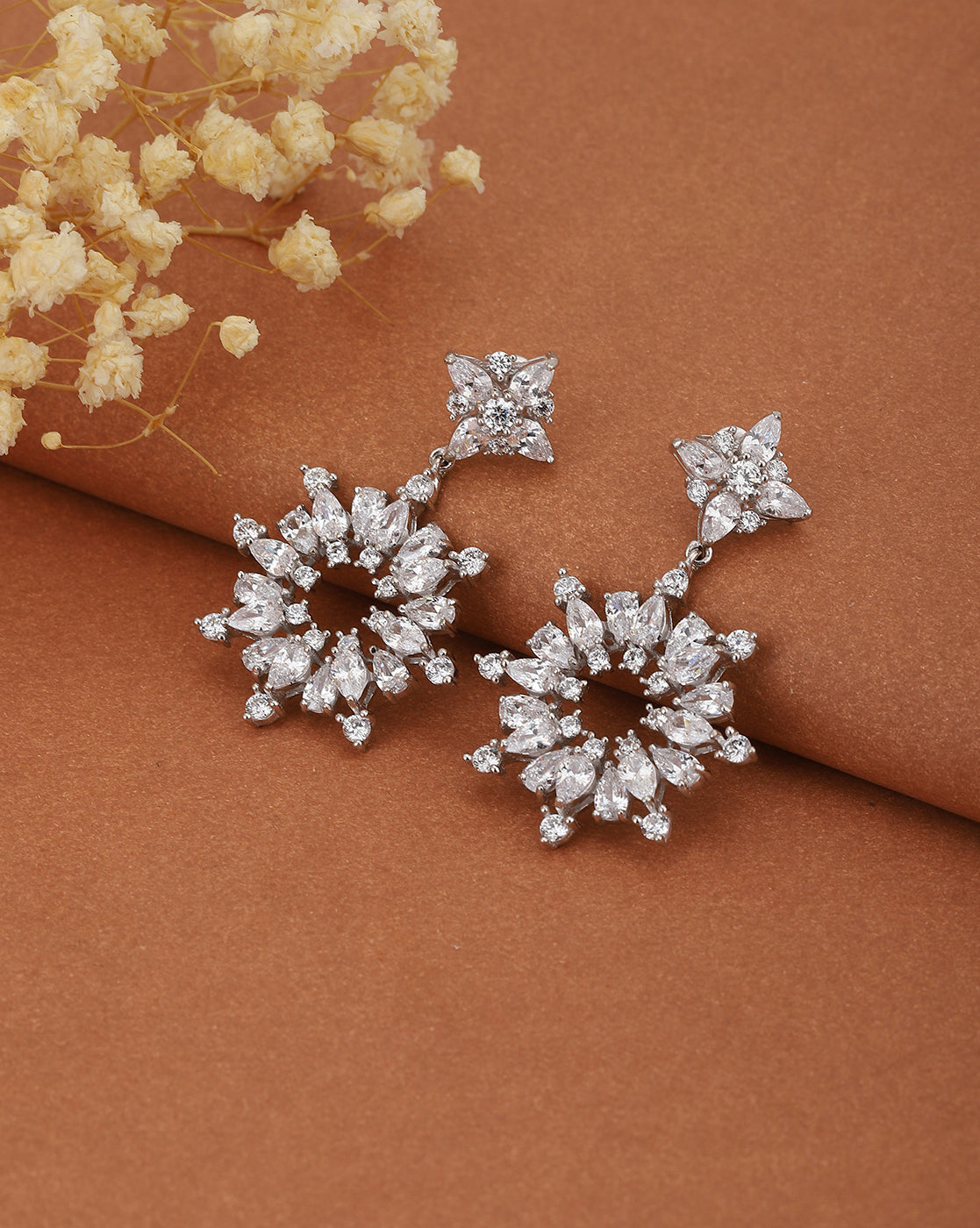 Carlton London Rhodium Plated Cz Drop Earring For Women