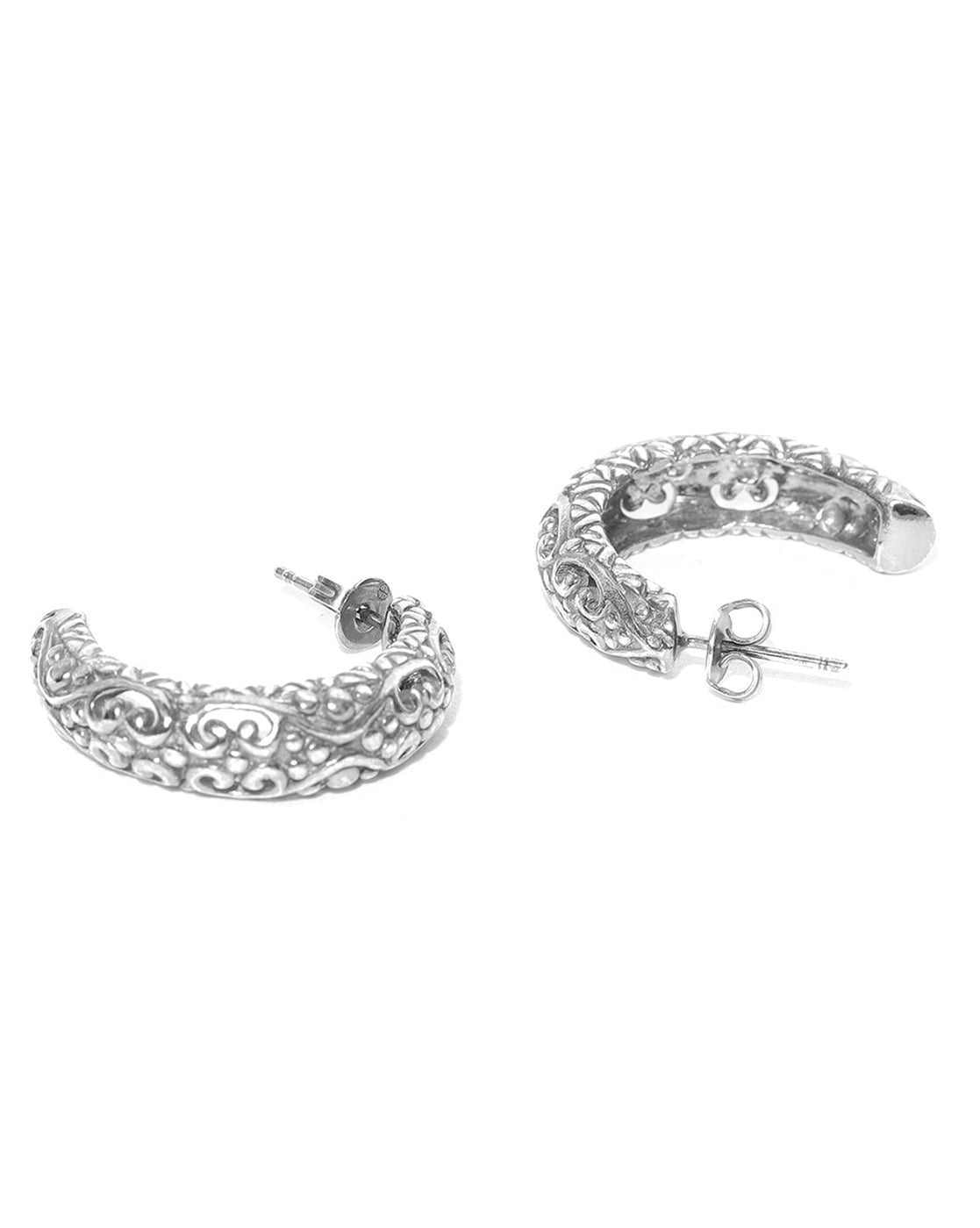 Carlton London Oxidised Silver Plated Crescent Half Hoop Earring For Women