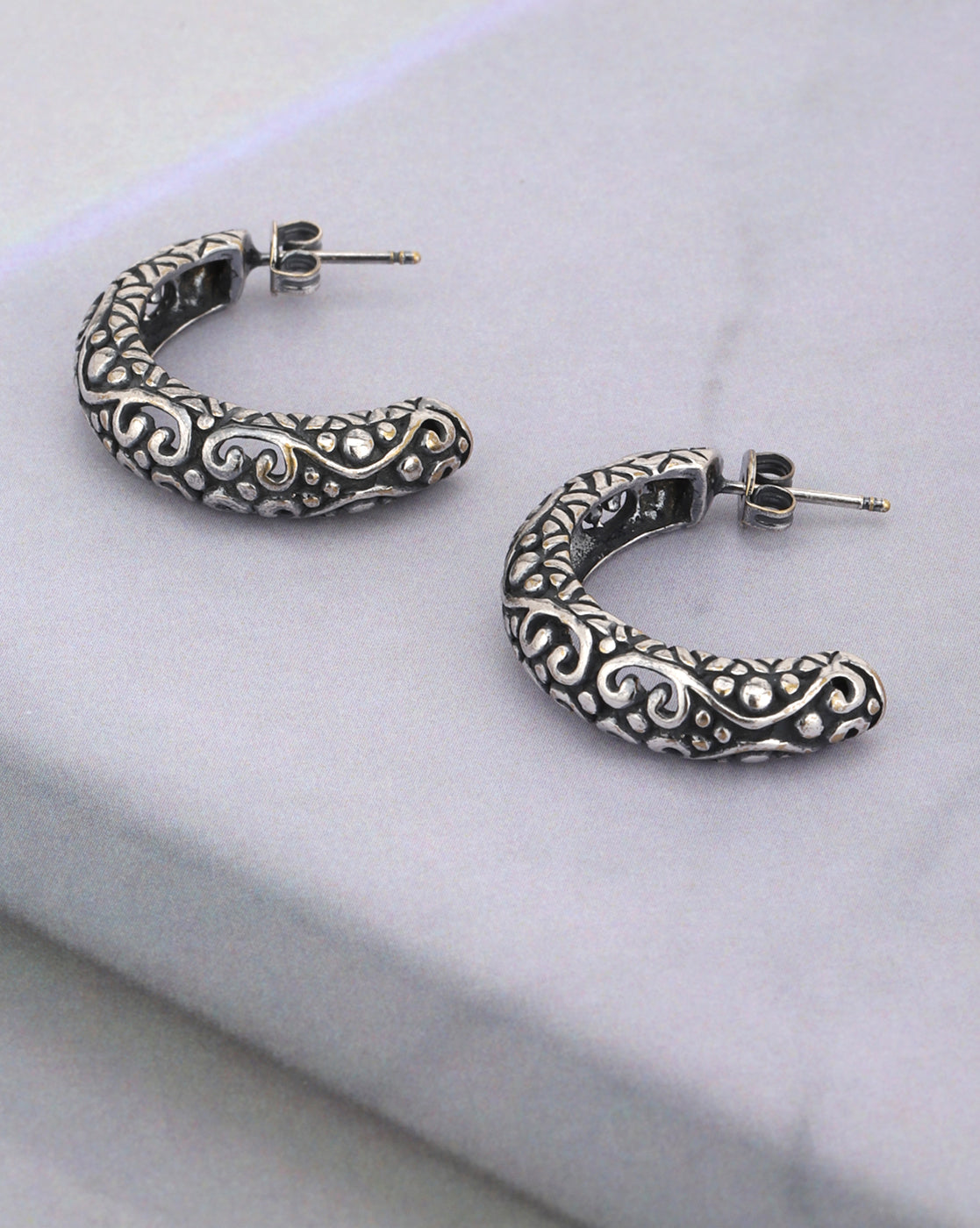 Carlton London Oxidised Silver Plated Crescent Half Hoop Earring For Women