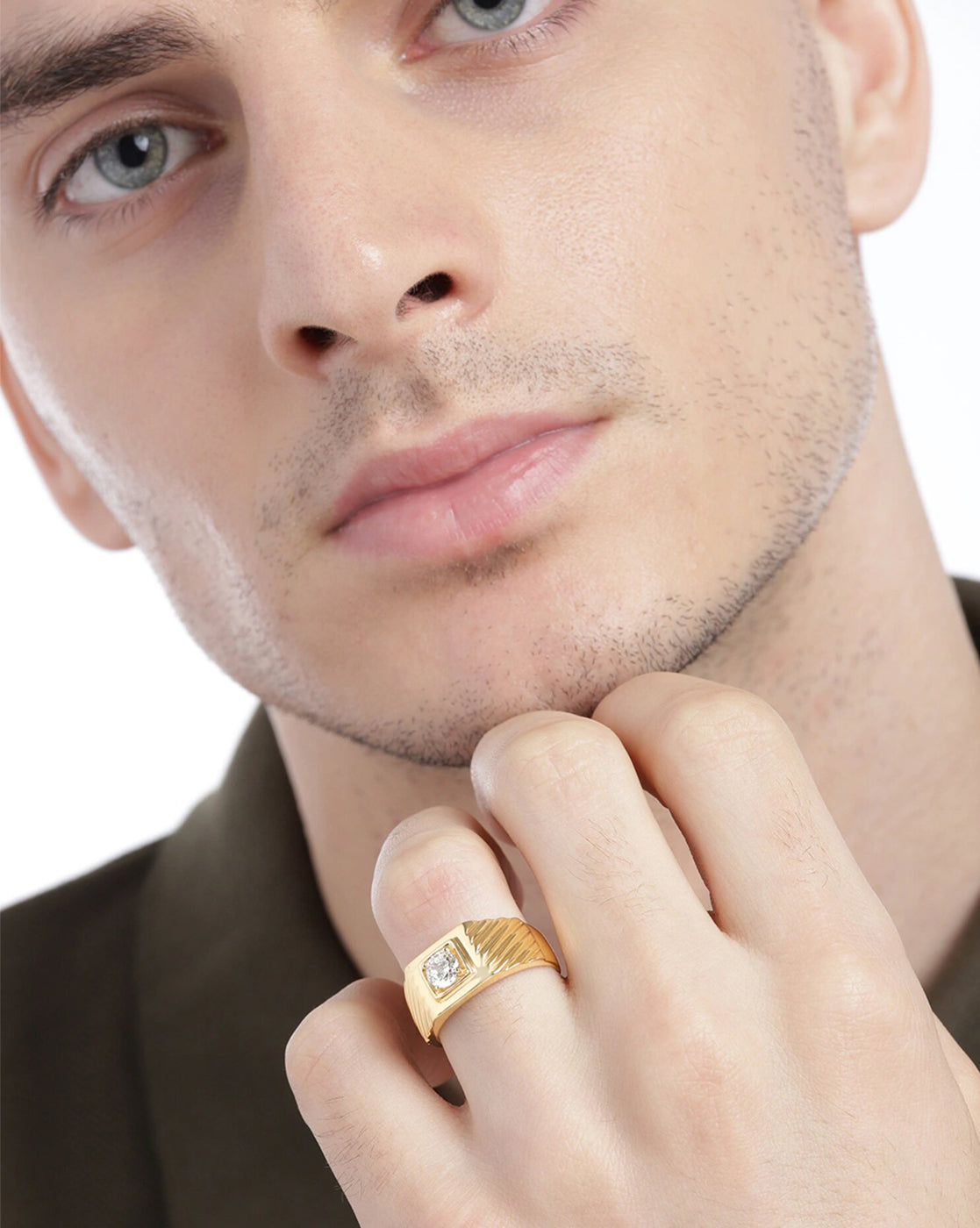 Carlton London Gold Plated Cz Stone Studded Finger Ring For Men