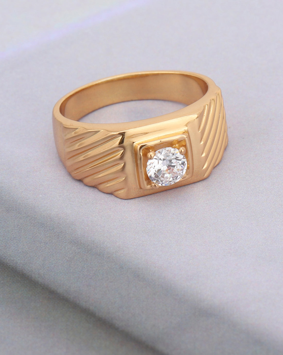 Carlton London Gold Plated Cz Stone Studded Finger Ring For Men