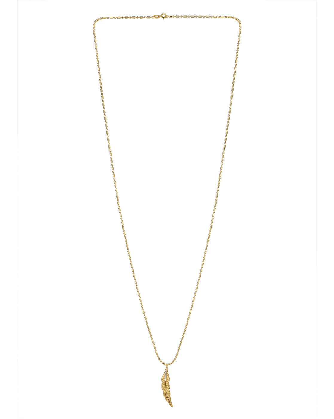 Carlton London Gold Plated With Zirconia Dangling Leaf Pendant With Long Chain Necklace