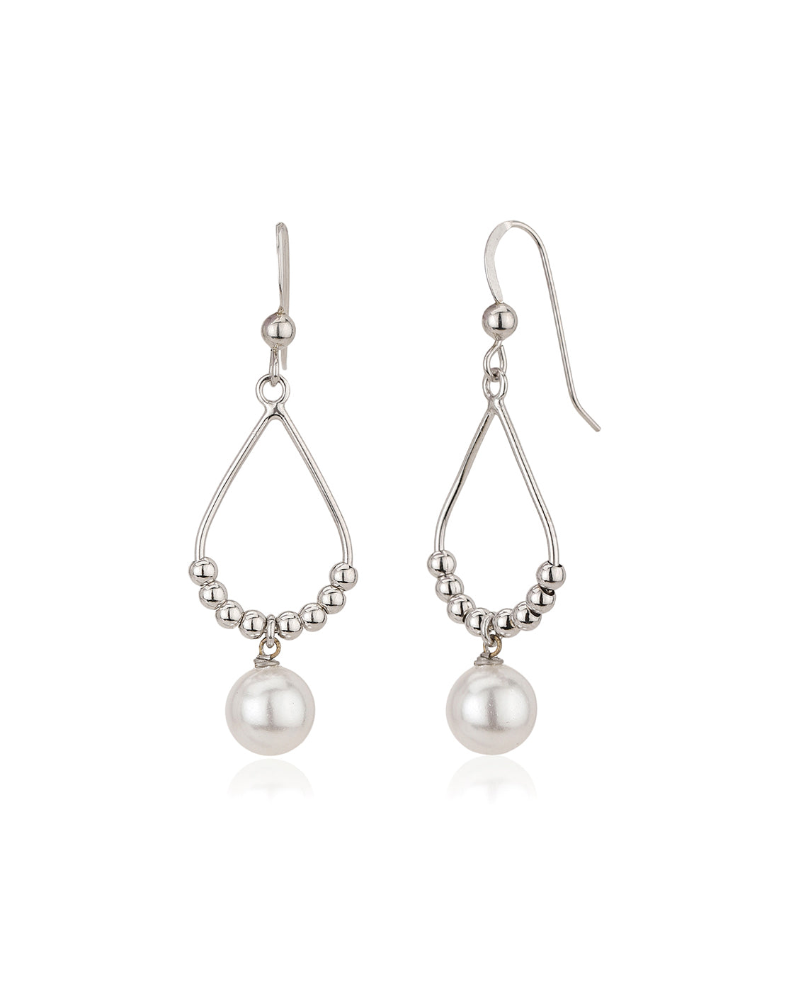 Carlton London Rhodium Plated Teardrop Drop Earring With Dangling Pearl For Women