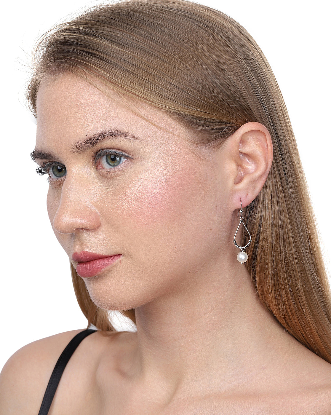 Carlton London Rhodium Plated Teardrop Drop Earring With Dangling Pearl For Women