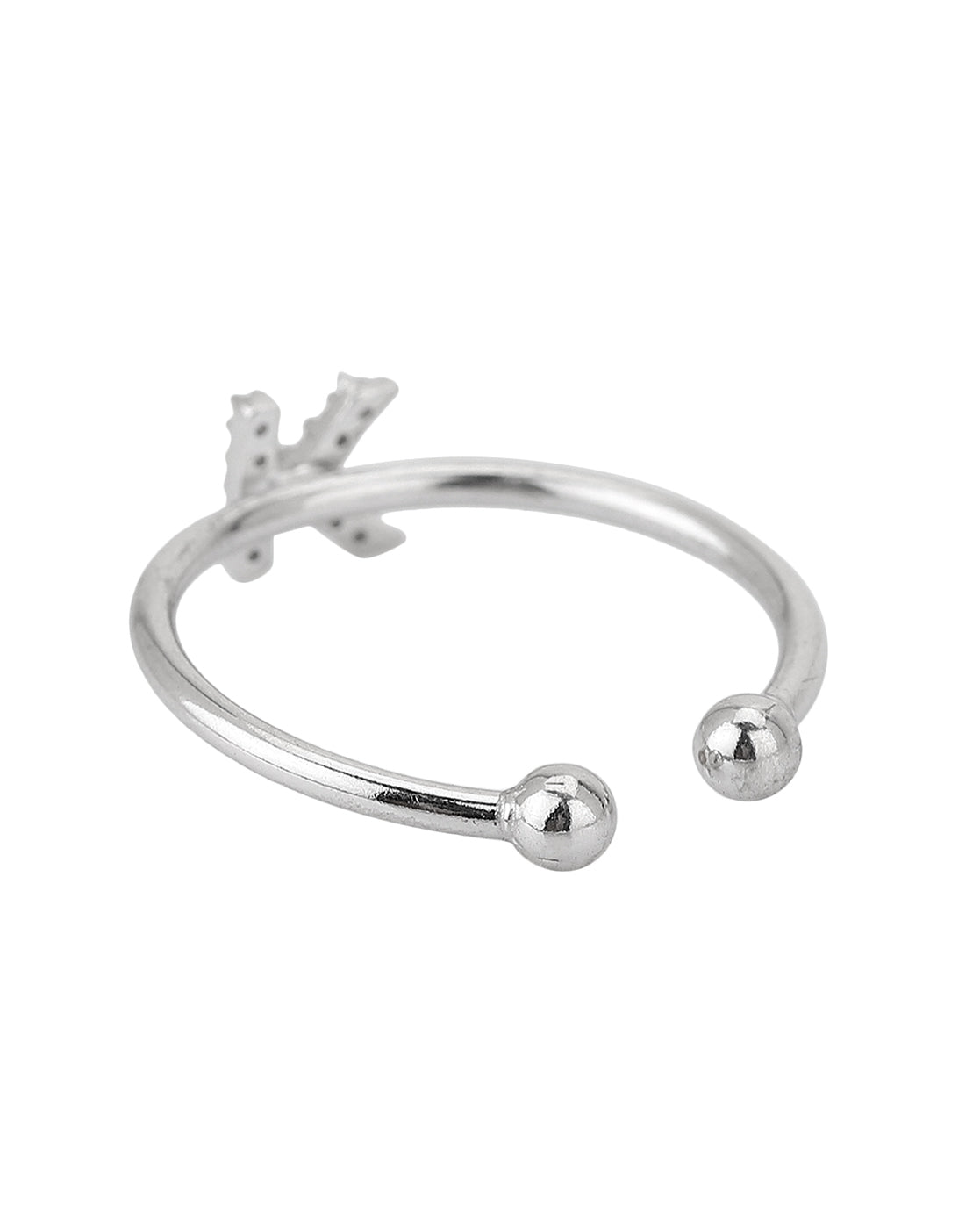 Carlton London Rhodium Plated Silver Toned &quot;K&quot; Shape Cz Studded Adjustable Finger Ring For Women