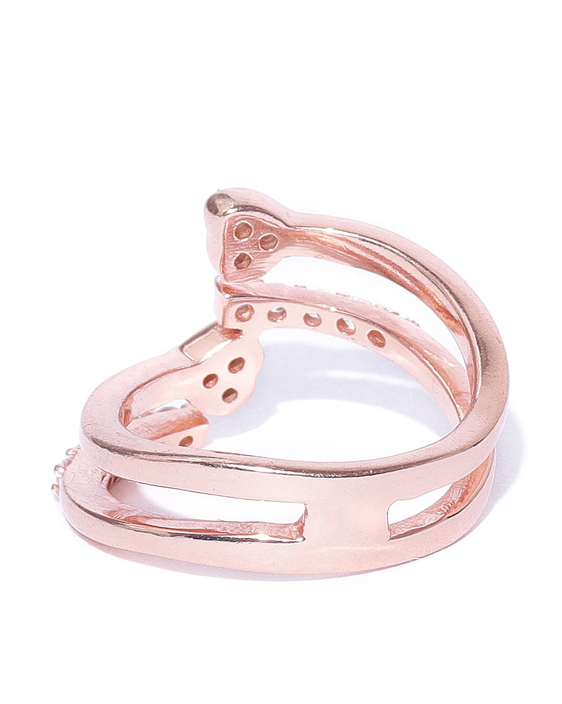 Carlton London Rose Gold Plated Cz Studded Adjustable Heart Contemporary Finger Ring For Women