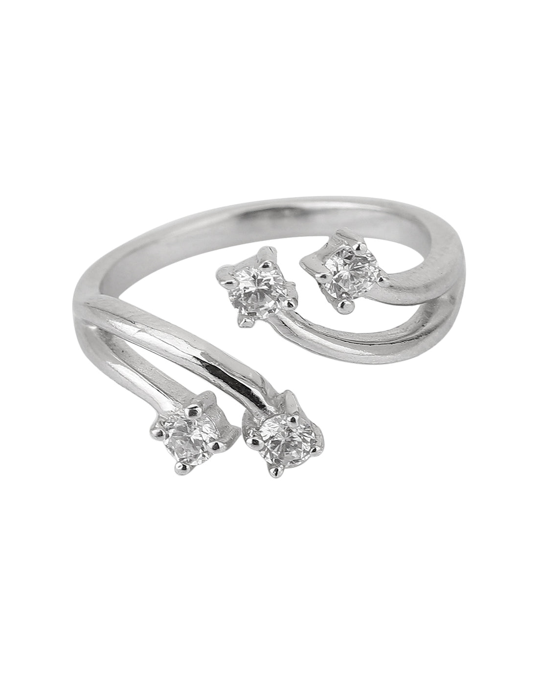 Carlton London Rhodium Plated Silver Toned Cz Studded Adjustable Contemporary Finger Ring For Women