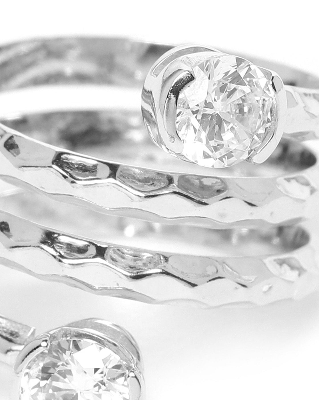 Carlton London Rhodium Plated Silver Toned Cz Stone Studded Adjustable Contemporary Finger Ring For Women