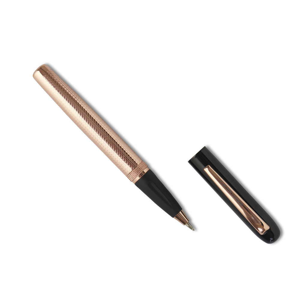 Carlton London Rose Gold Plated Metal Pen With Gloss Black Cap