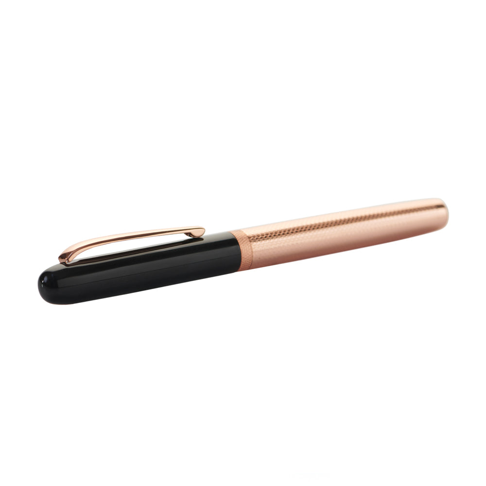 Carlton London Rose Gold Plated Metal Pen With Gloss Black Cap