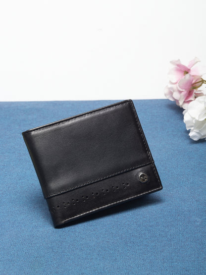 RFID Men Black Two Fold Leather Wallet