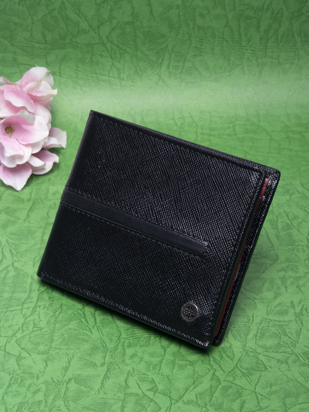 RFID Men Black Two Fold Leather Wallet