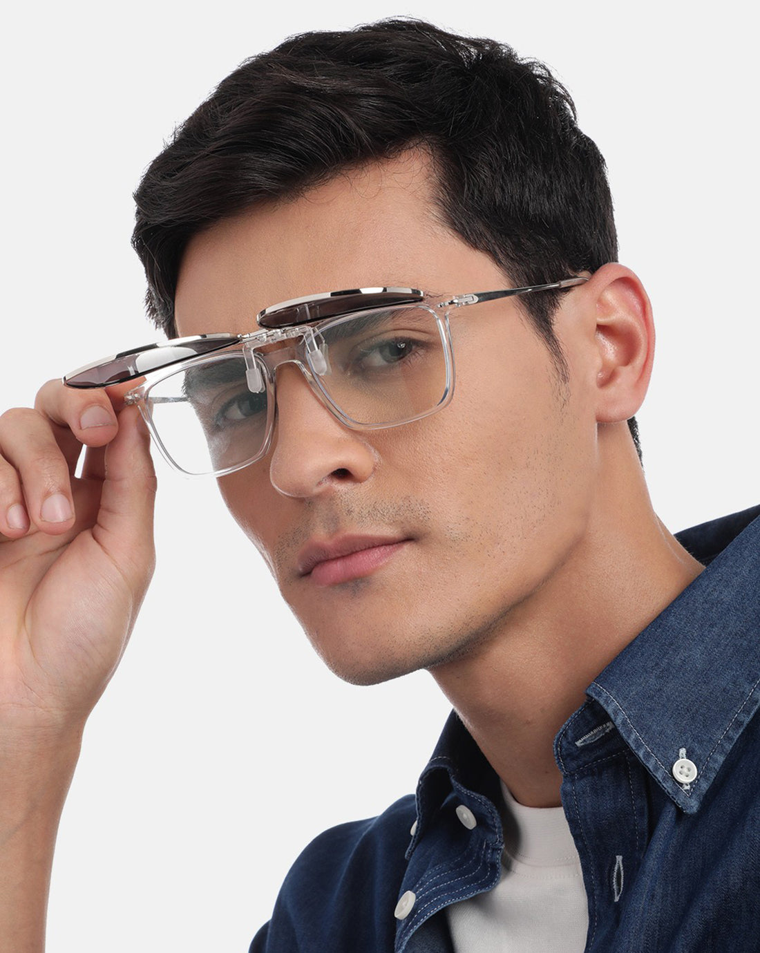 Black & Silver Toned Polarised Lens Aviator Sunglass Clip for unisex