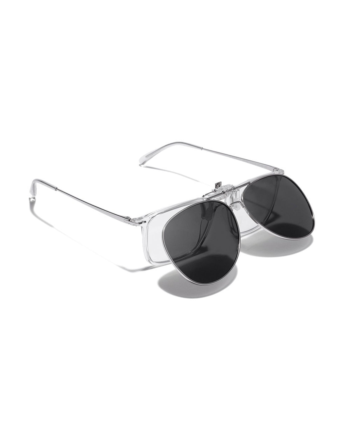 Black & Silver Toned Polarised Lens Aviator Sunglass Clip for unisex