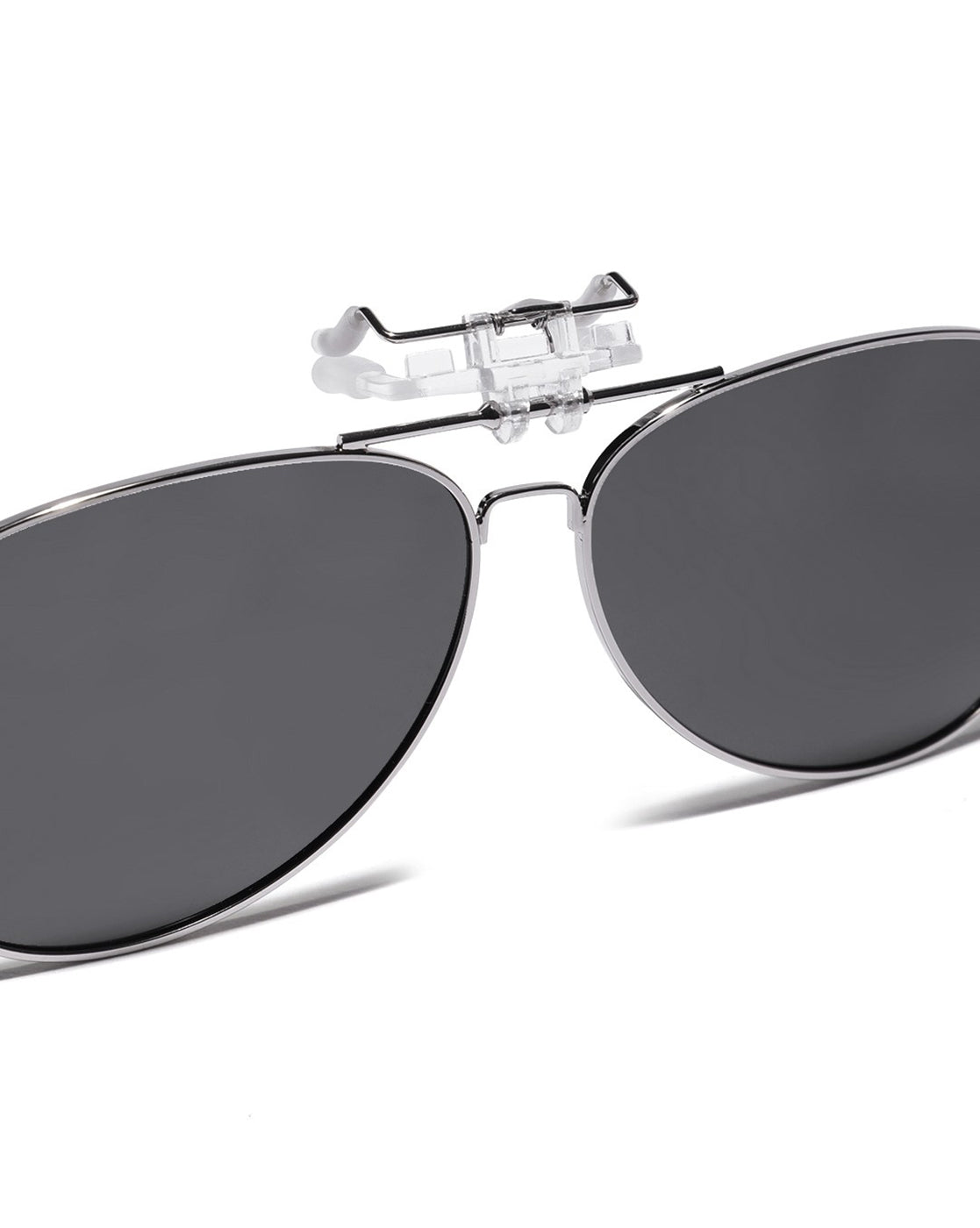 Black & Silver Toned Polarised Lens Aviator Sunglass Clip for unisex